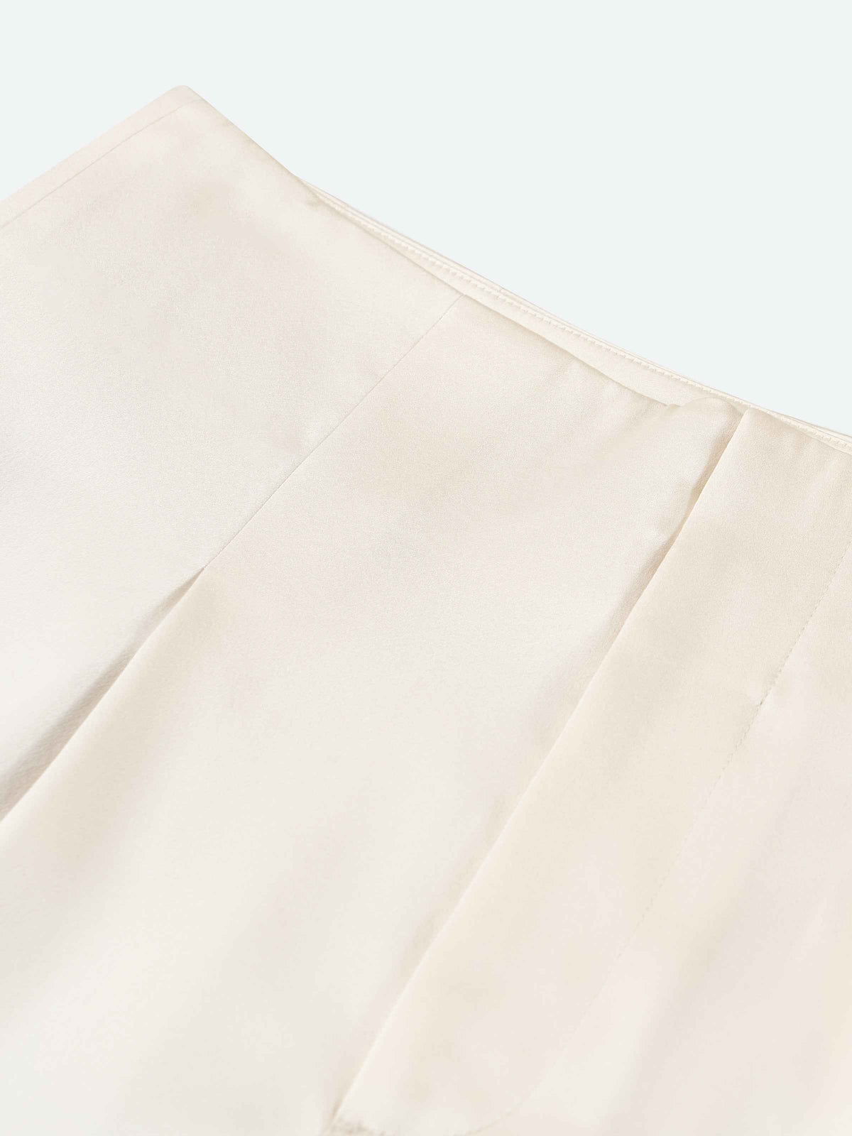 Beige Yellow Mulberry Silk Satin Double Pleat Wide-Leg Trousers
