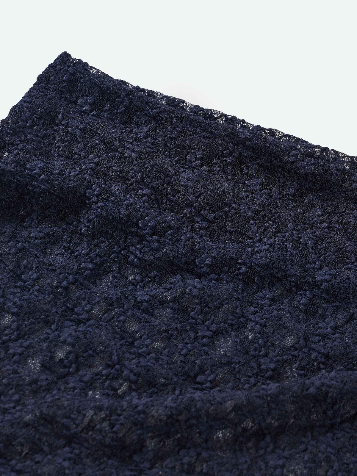 Navy Blue Stretch Lace One-Shoulder Fitted Long-Sleeve Top