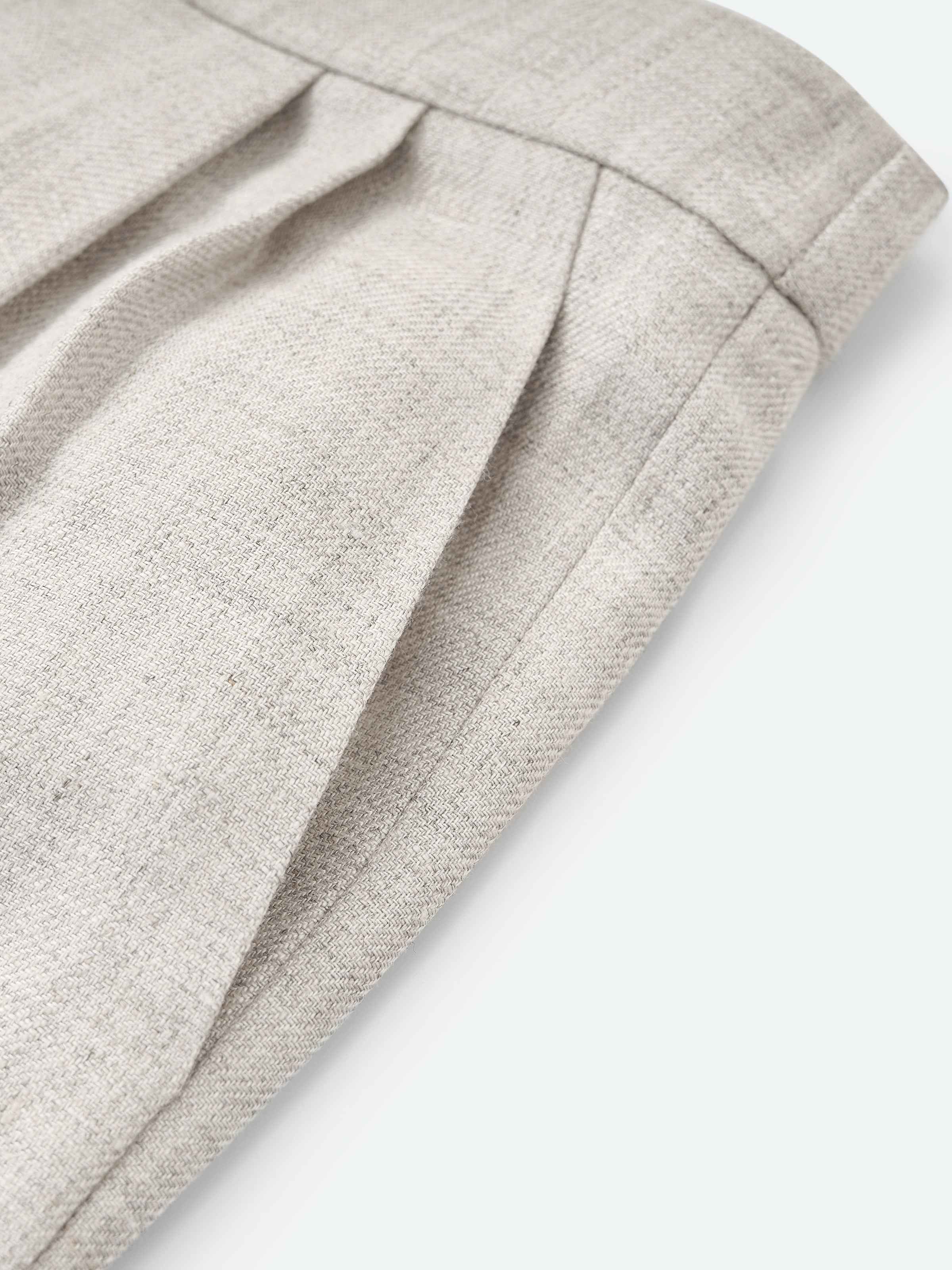Light Gray Linen Viscose Double Pleat Wide-Leg Trousers