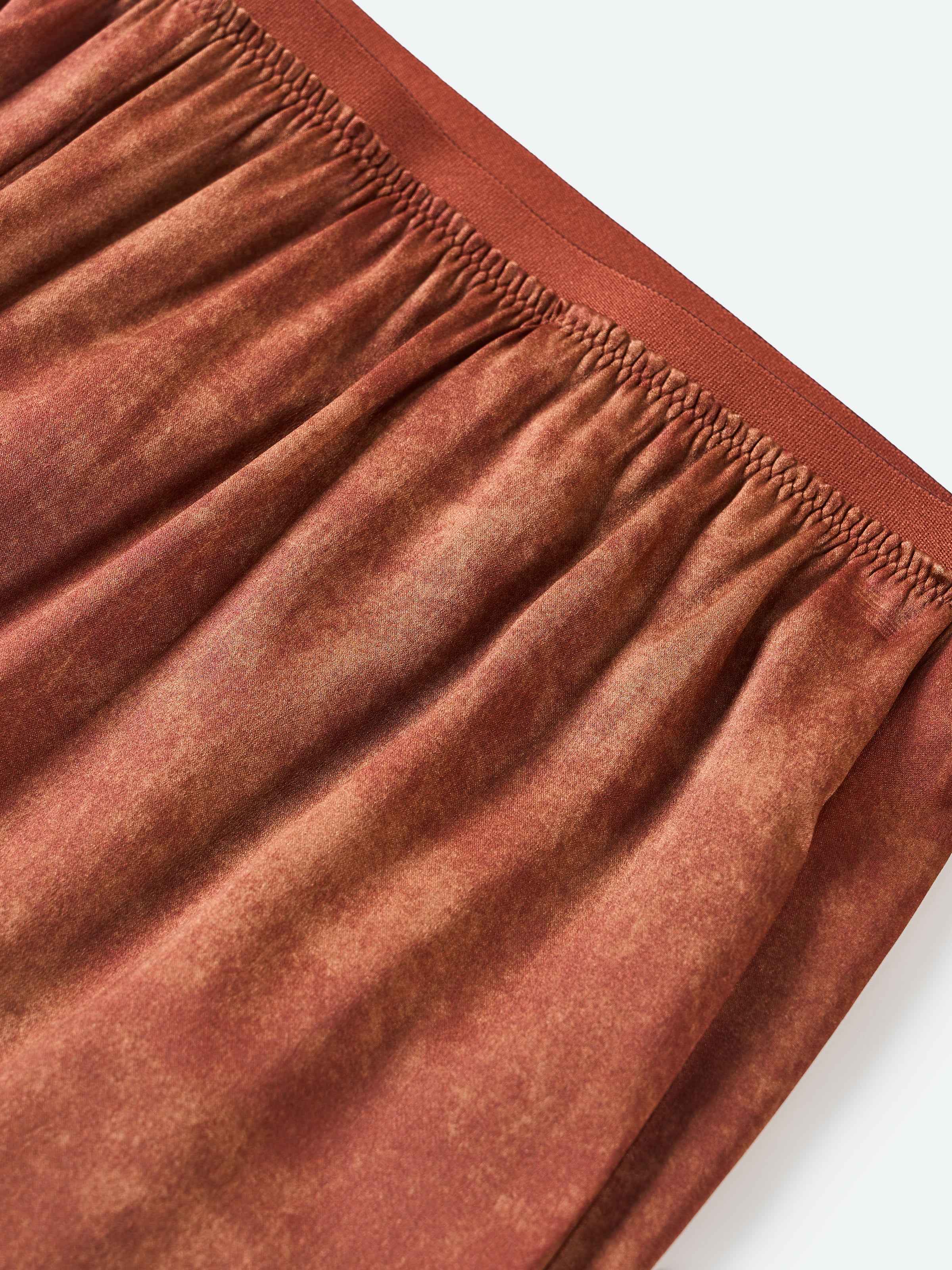 Dark Red Stretch Mulberry Satin Ruched Wide-Leg Trousers