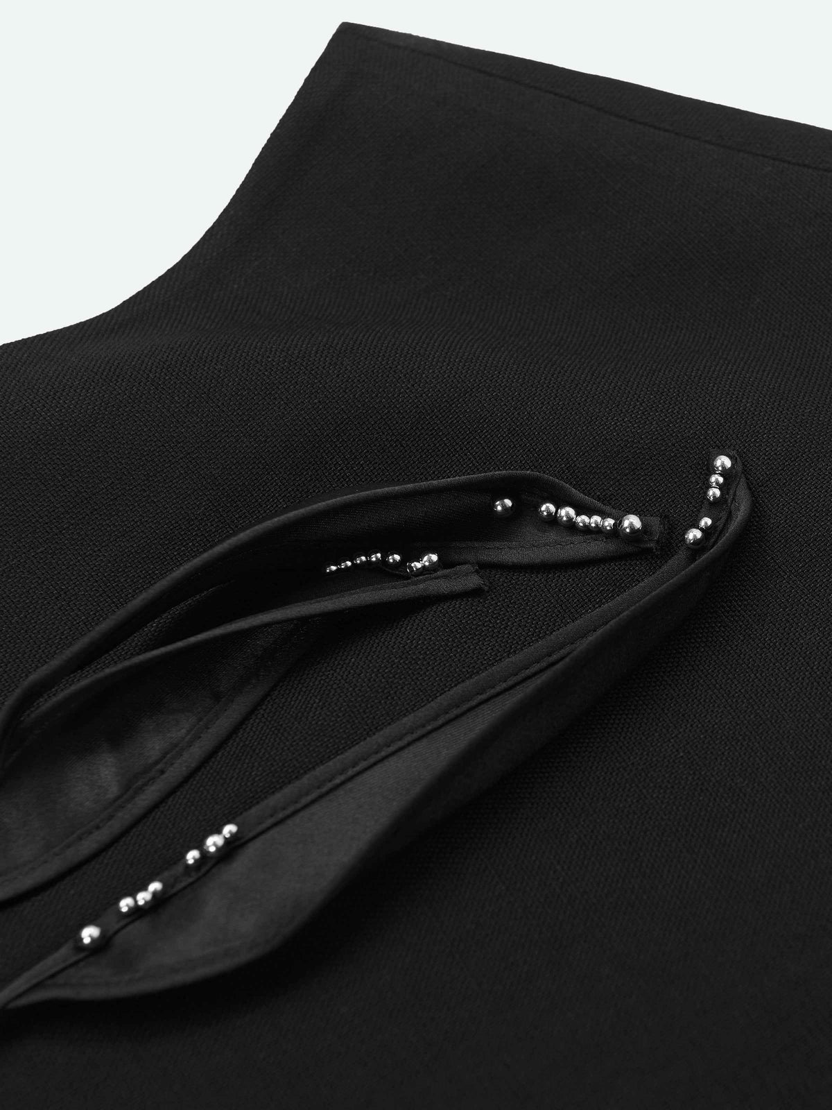 Black Diacetate Linen Weave Cropped Straight Short Vest