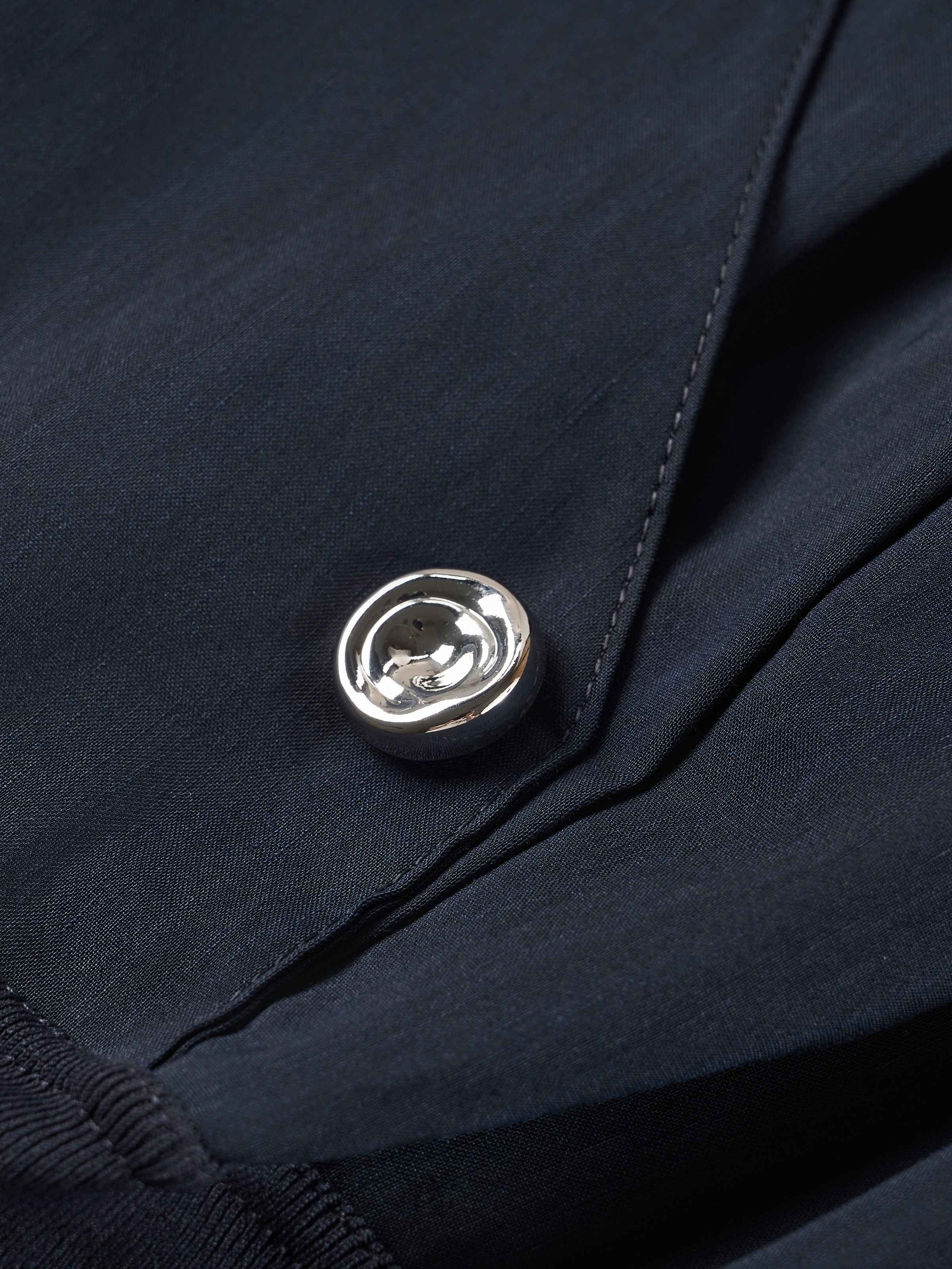 Navy Blue Linen Blend Cropped V-Neck Ribbed Sleeveless Top