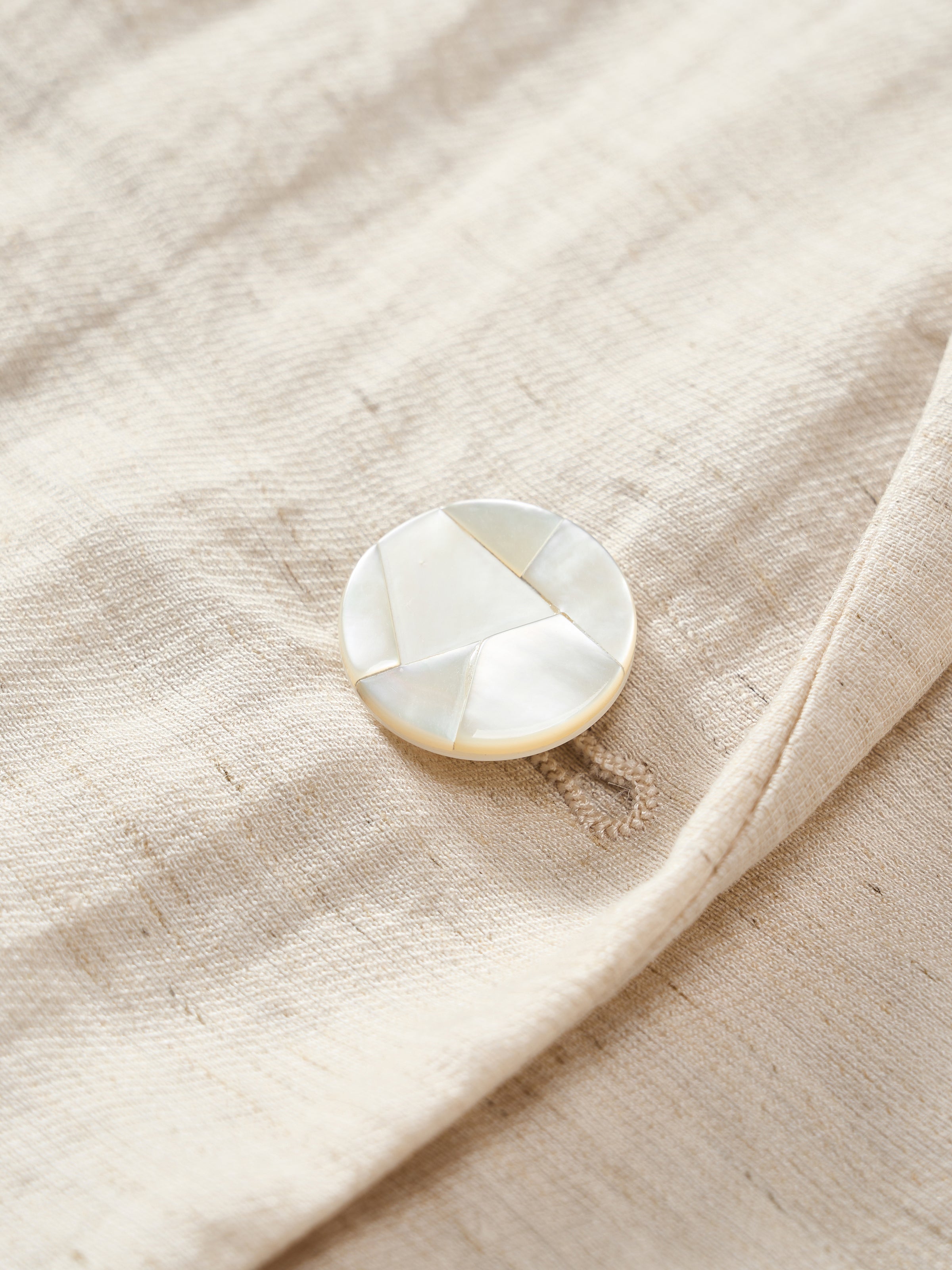 Cream White Linen Shell Button Straight Blazer