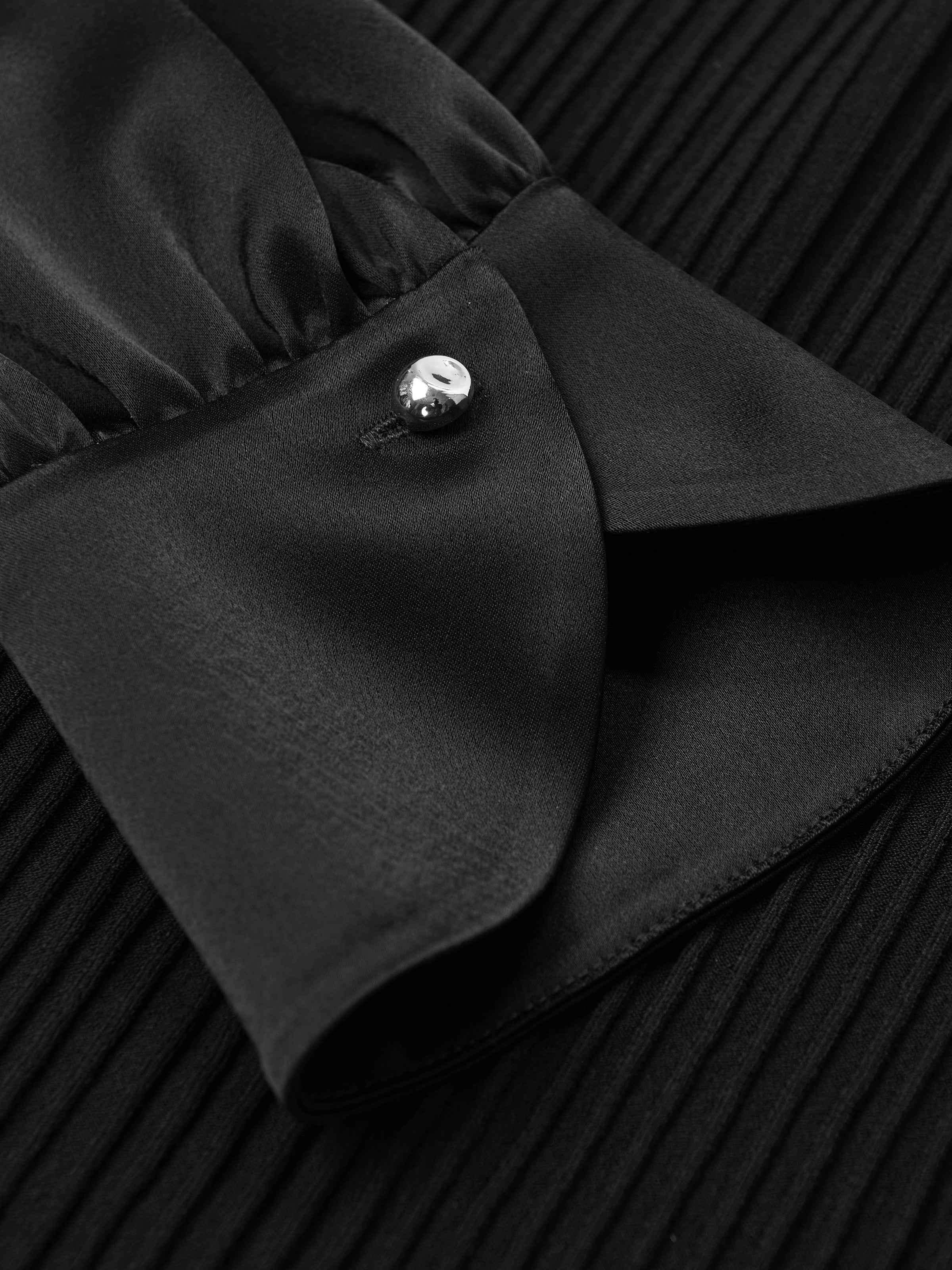 Black Viscose Satin Organza High Neck Slim Top