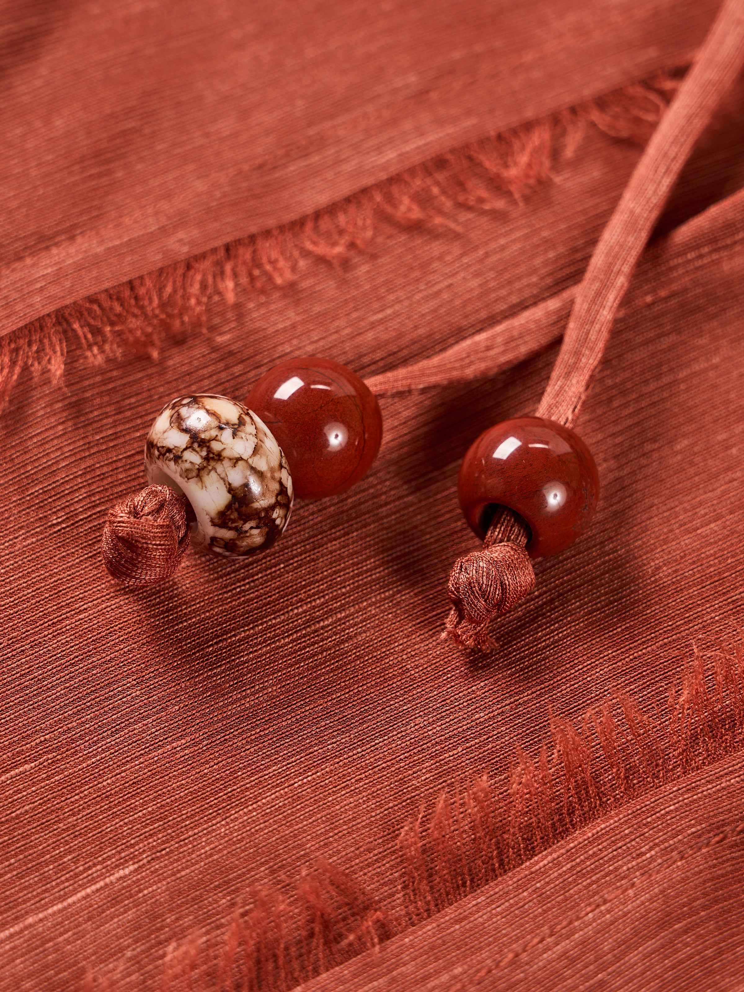 Dark Red Silk Linen Tassel Waist Irregular Cocoon Midi Skirt