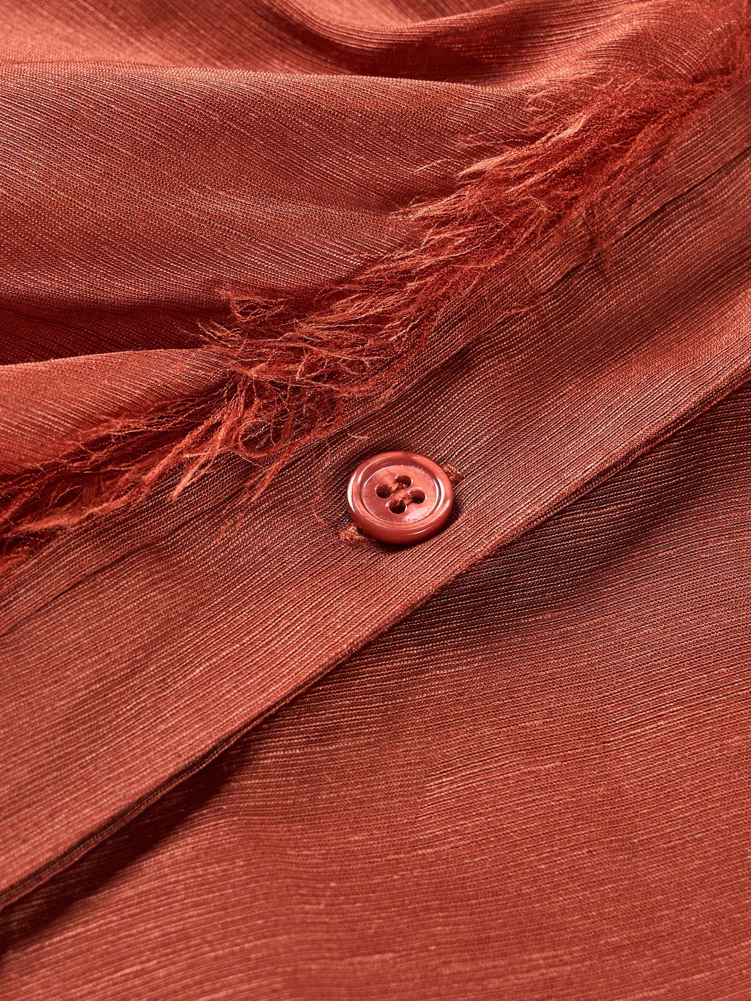 Dark Red Silk Linen Bead Tie V-Neck Cap Sleeve Dress