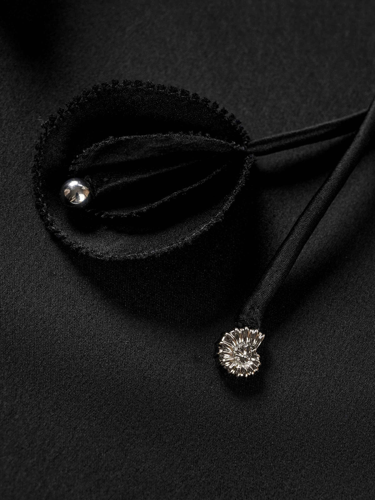 Black Water Wave Satin Shawl Collar Drawstring Blazer