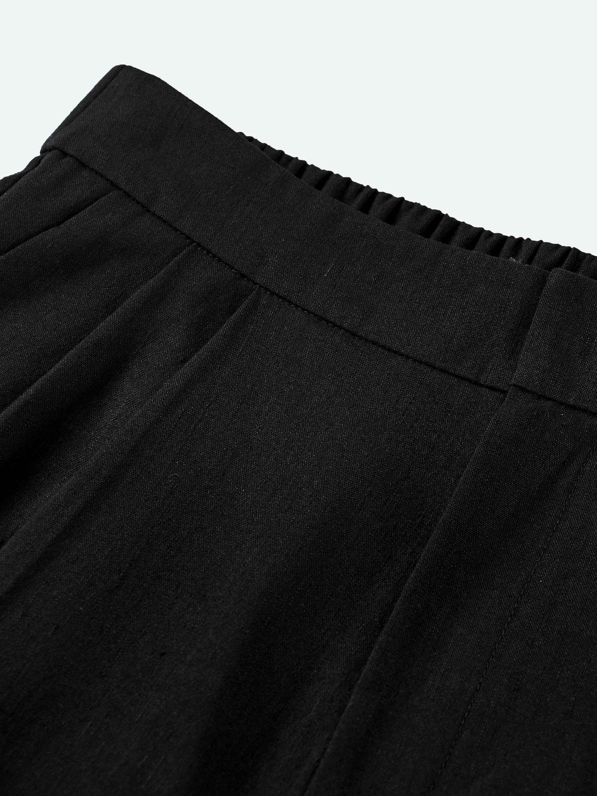 Black Linen Blend Double Pleat Wide-Leg Trousers
