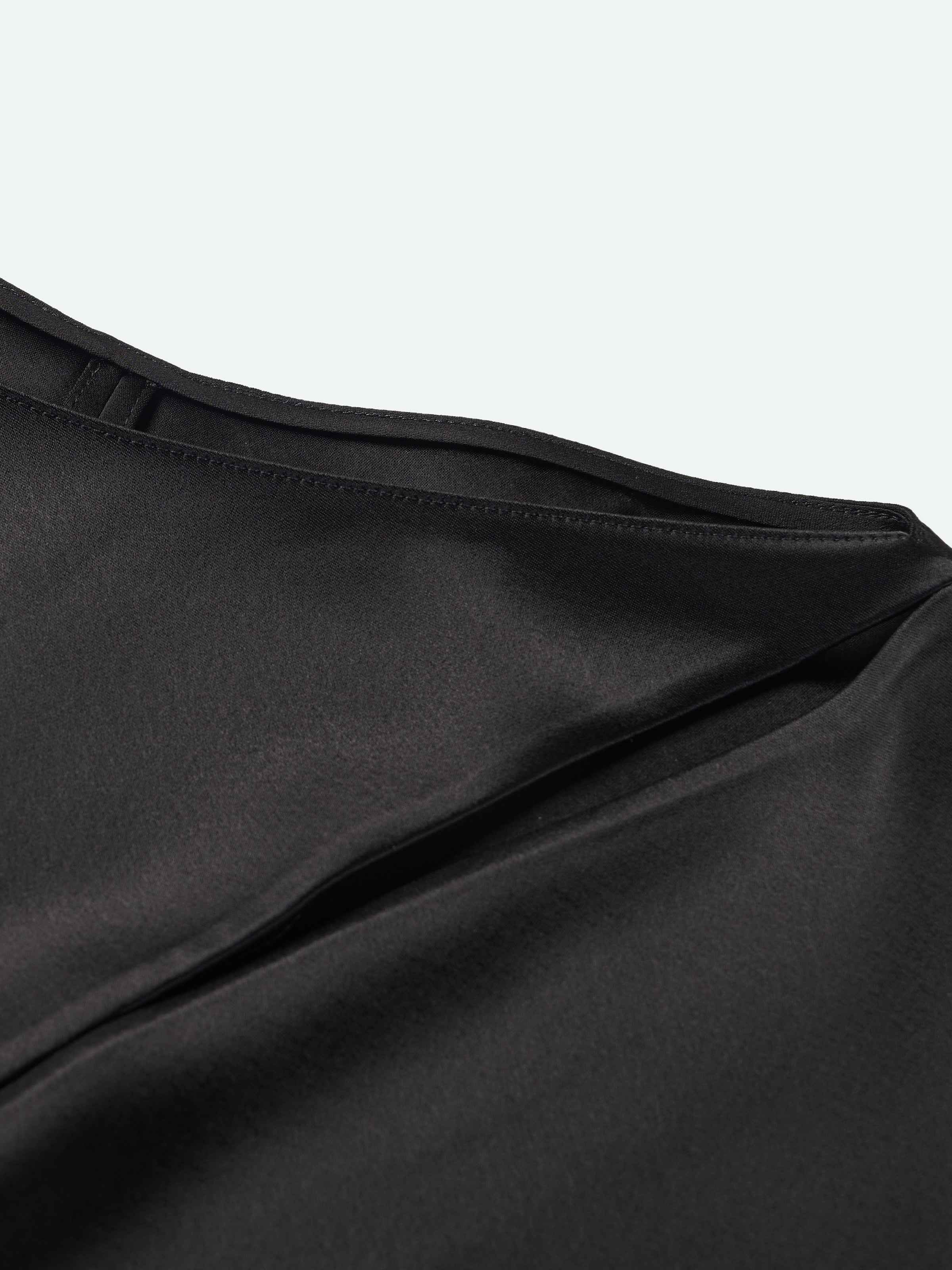 Black Acetate Satin Fitted Waist Cap Sleeve Top