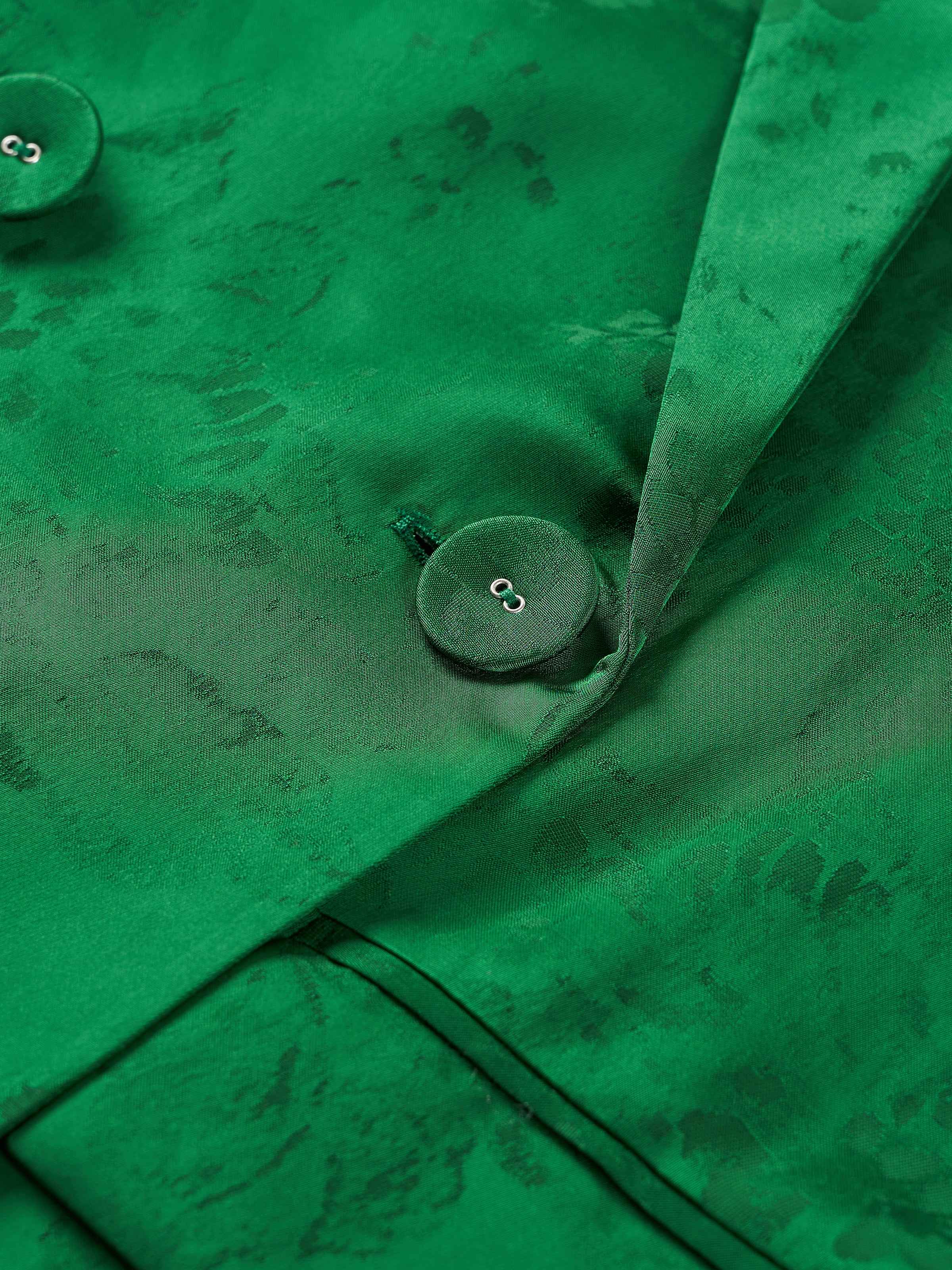 Green Mulberry Silk Jacquard Double Breasted Straight Blazer