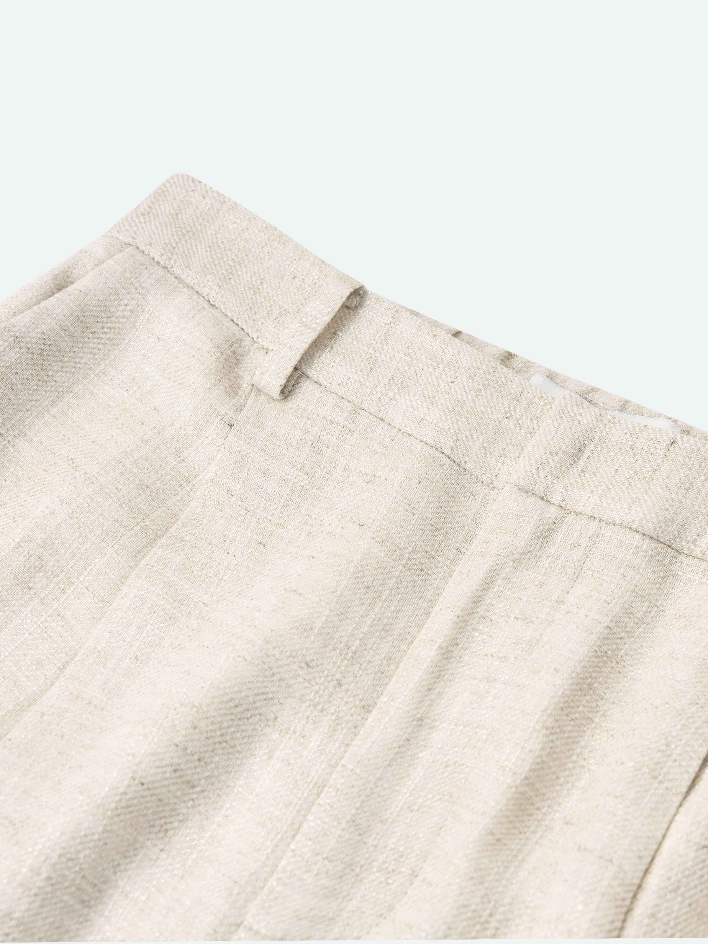 Beige Shimmering Linen Viscose Front Slit Midi Skirt