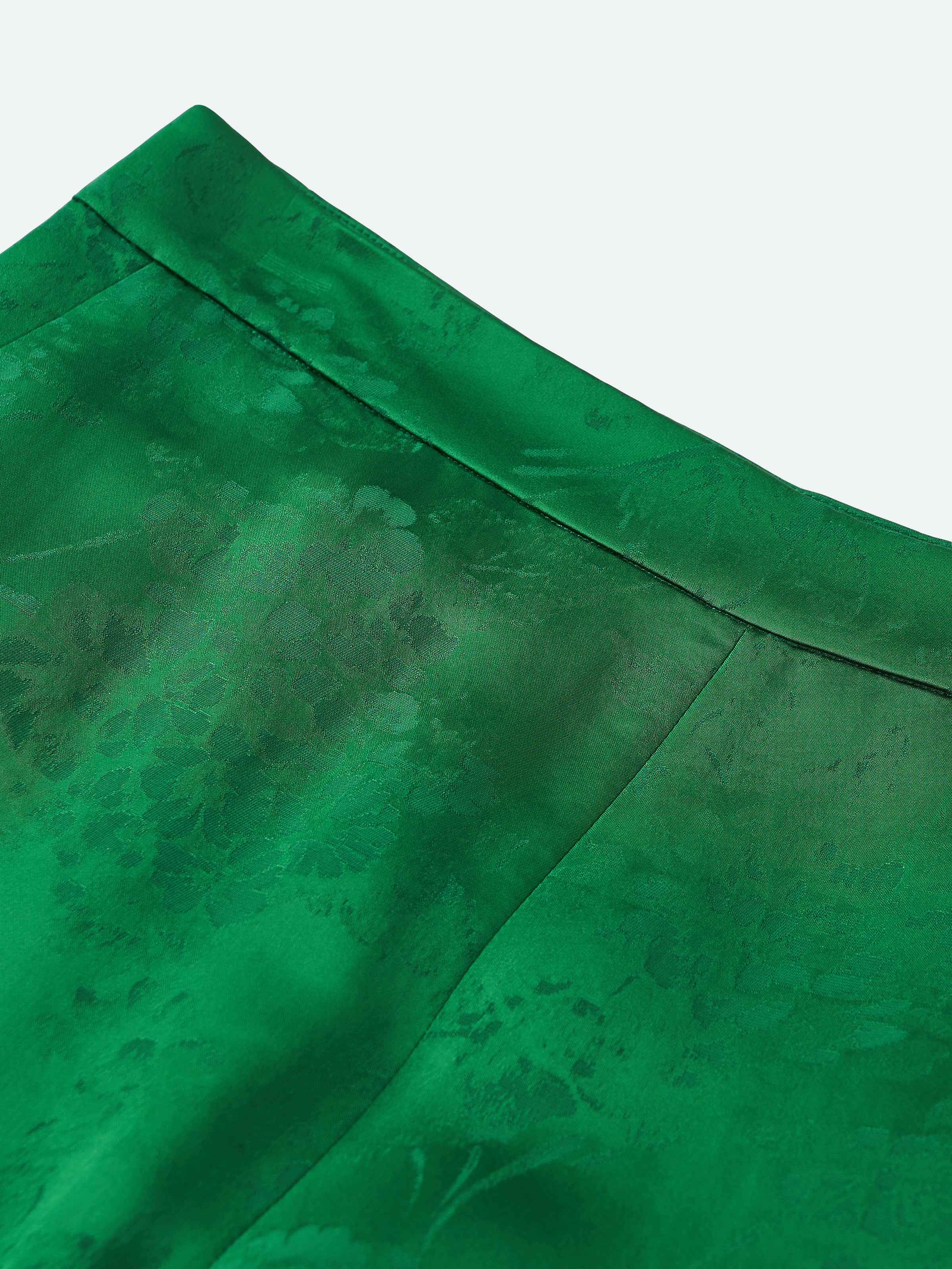 Green Mulberry Silk Jacquard Wide-Leg Trousers
