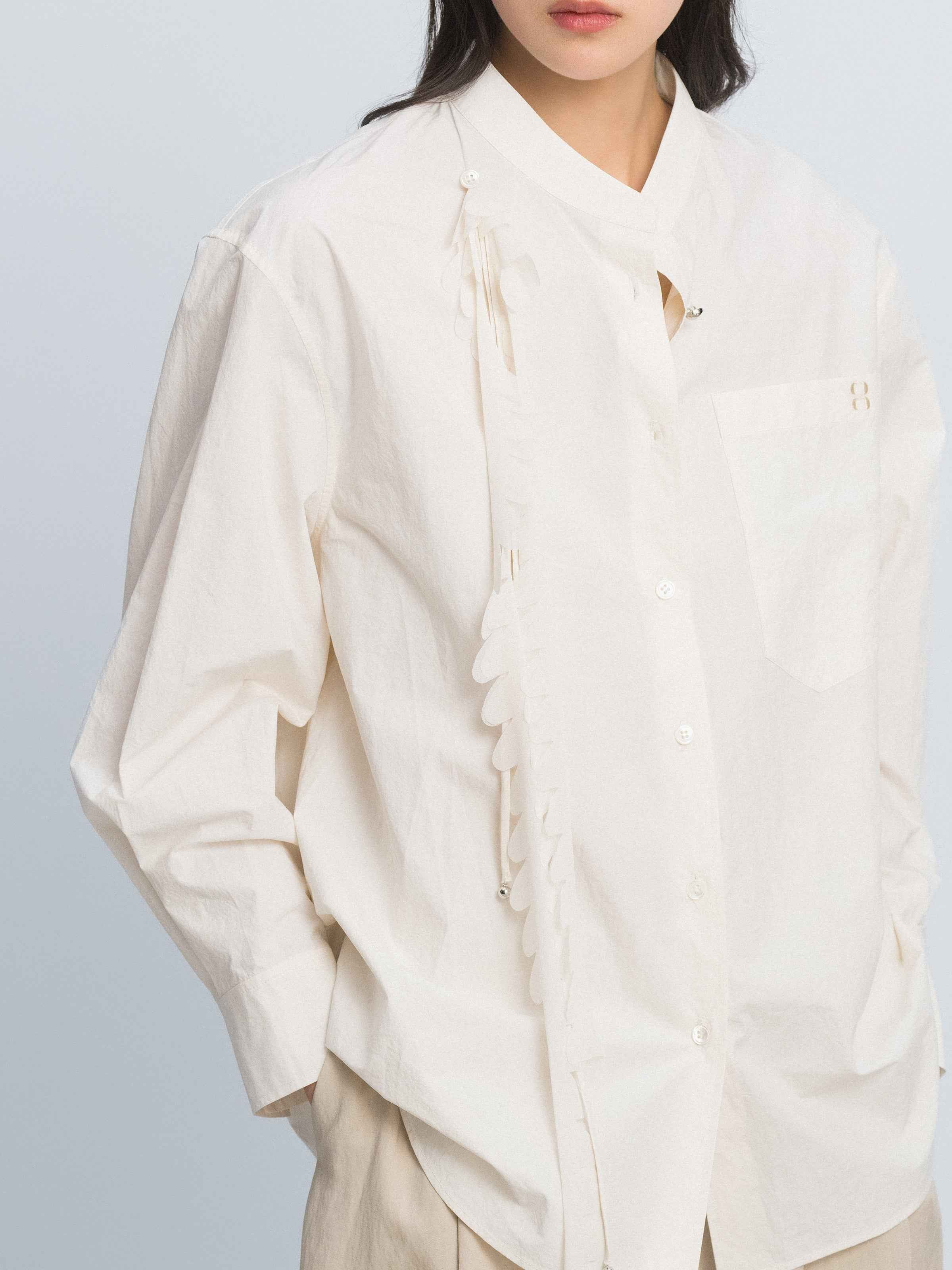 Cream White Washed Pima Cotton Stand Collar Detachable Shirt