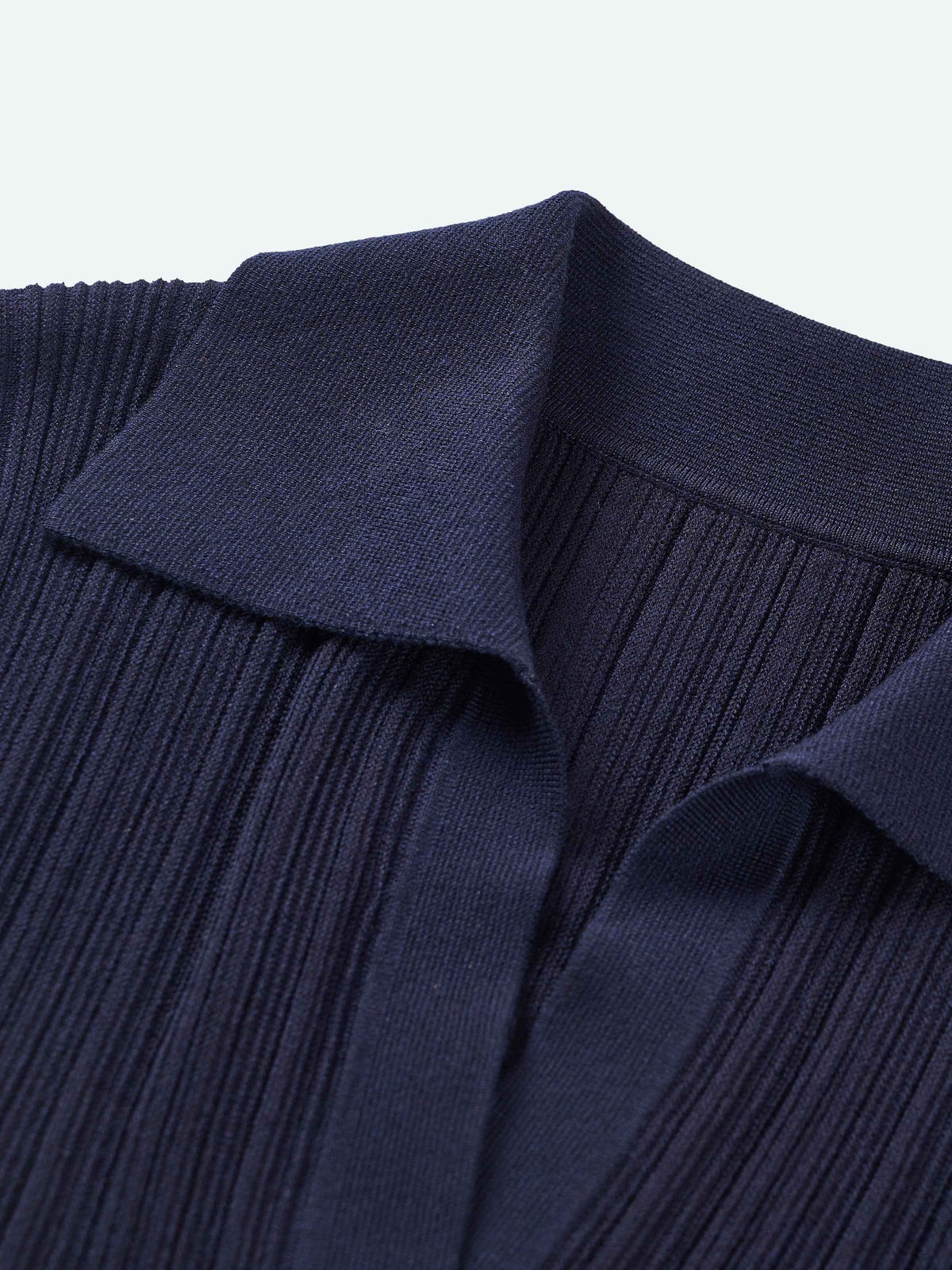 Navy Blue Tencel Acetate Vertical Rib Fitted Slim Sweater