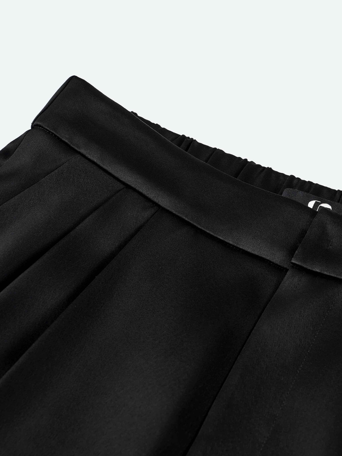 Black Water Wave Satin High-Waist Wide-Leg Trousers