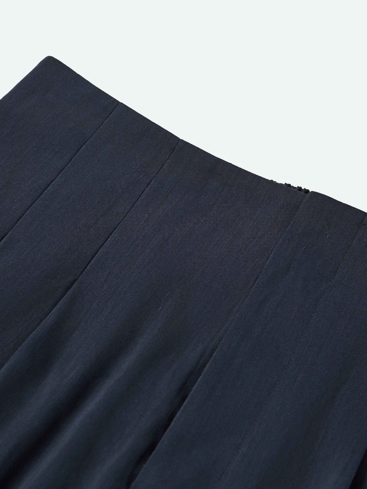 Navy Blue Linen Blend Double Pleat Wide-Leg Trousers