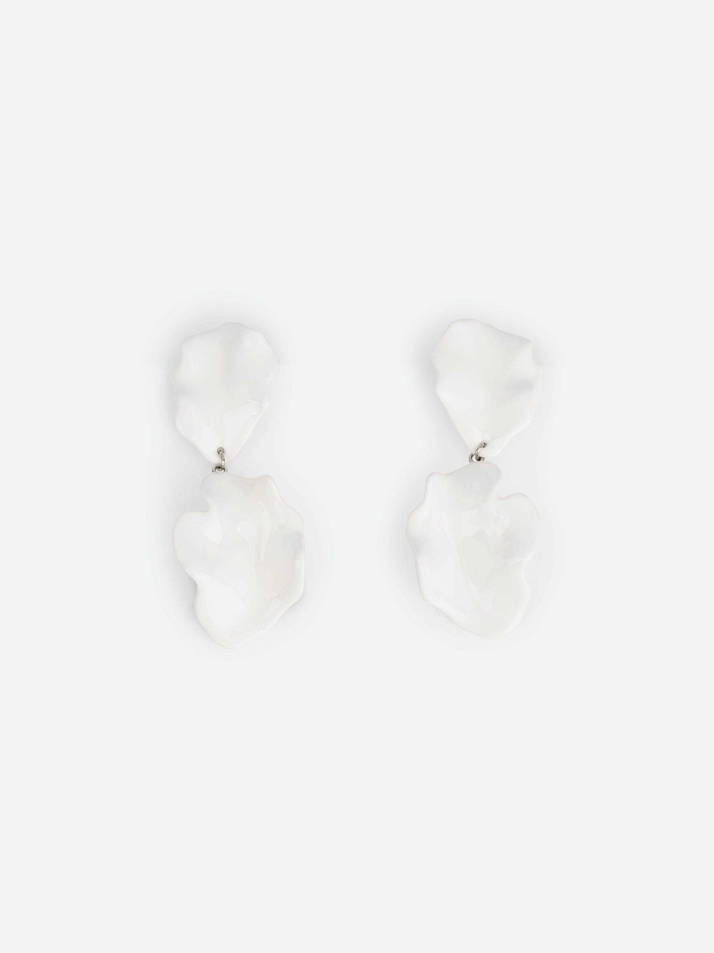 Off White Enamel Double Layer Overlapping Petal Stud Earrings