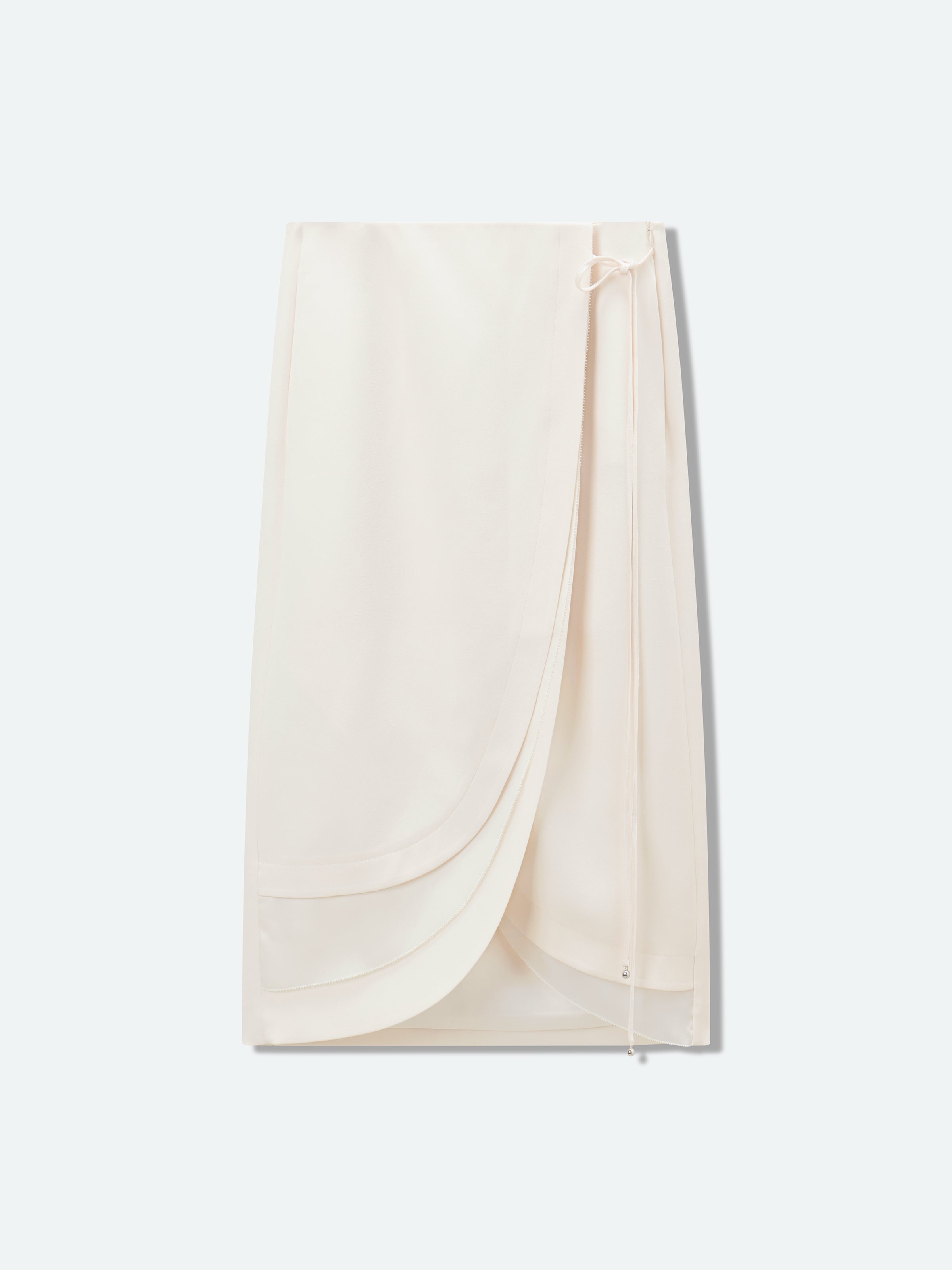 Cream White Triacetate Mesh Cocoon Tassel Tie Midi Skirt