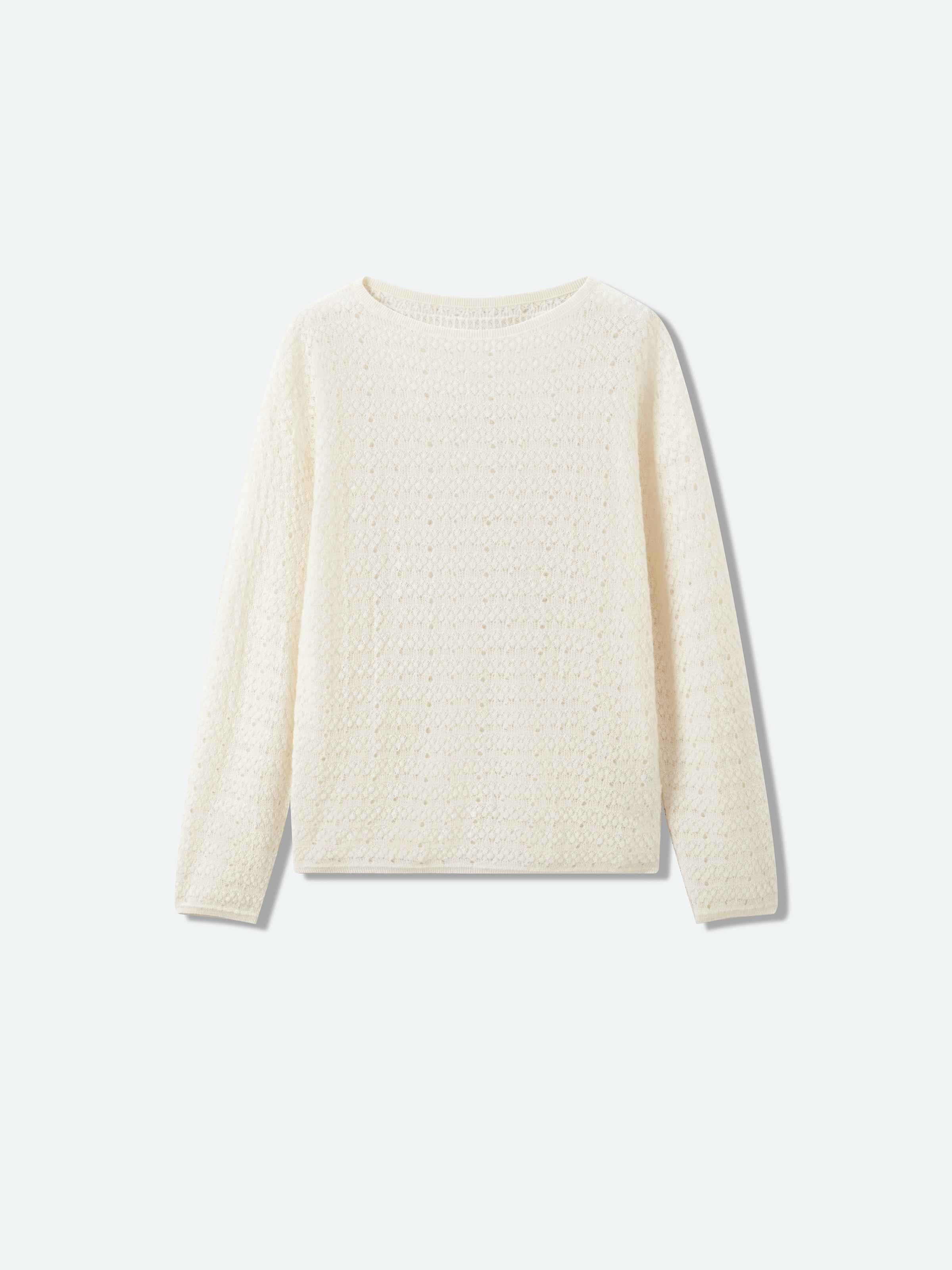 Off White Alpaca Wool Tencel Openwork Knit Pullover