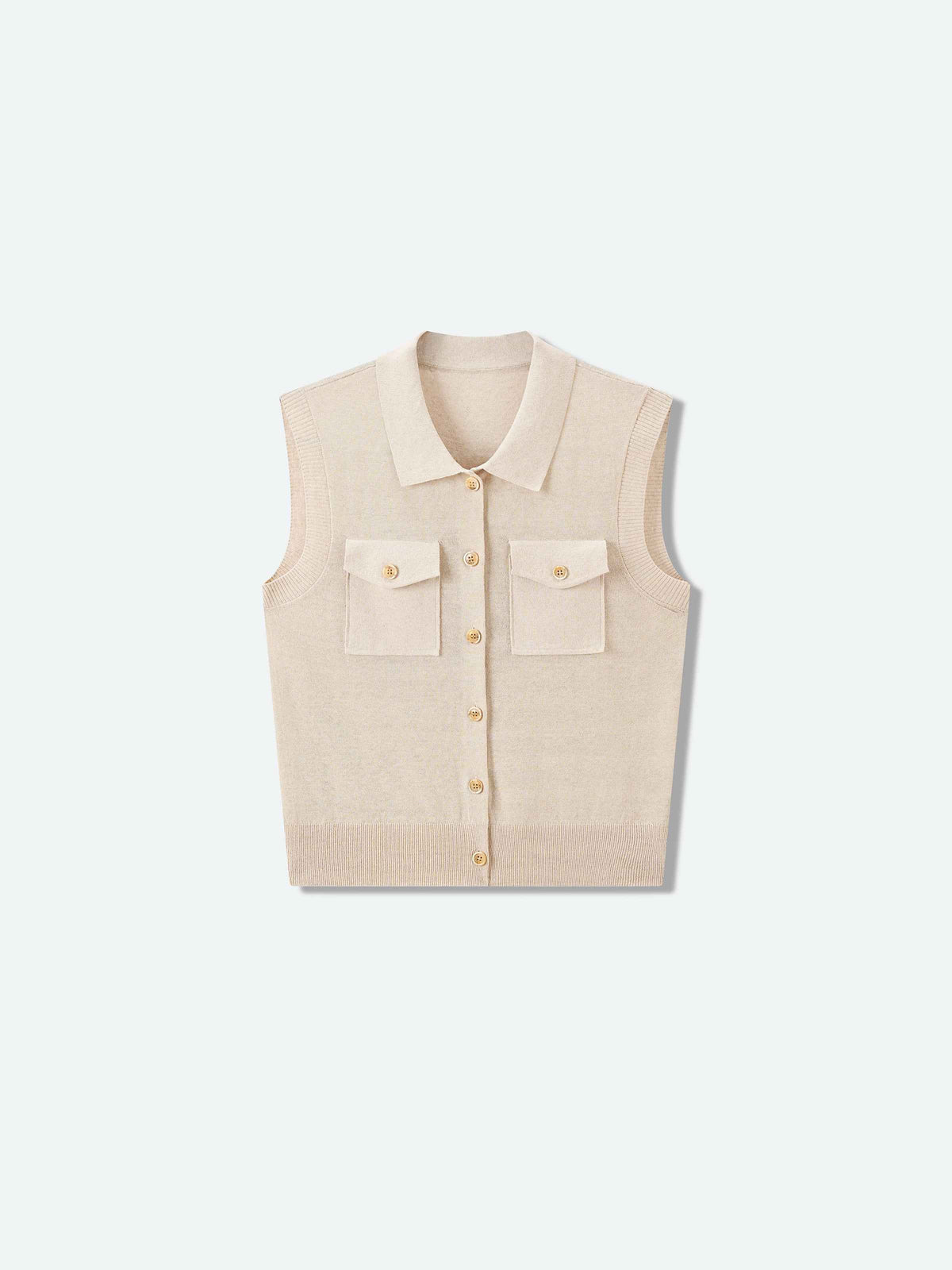 Beige Cotton Linen Knit Fitted Utility Pocket Cardigan