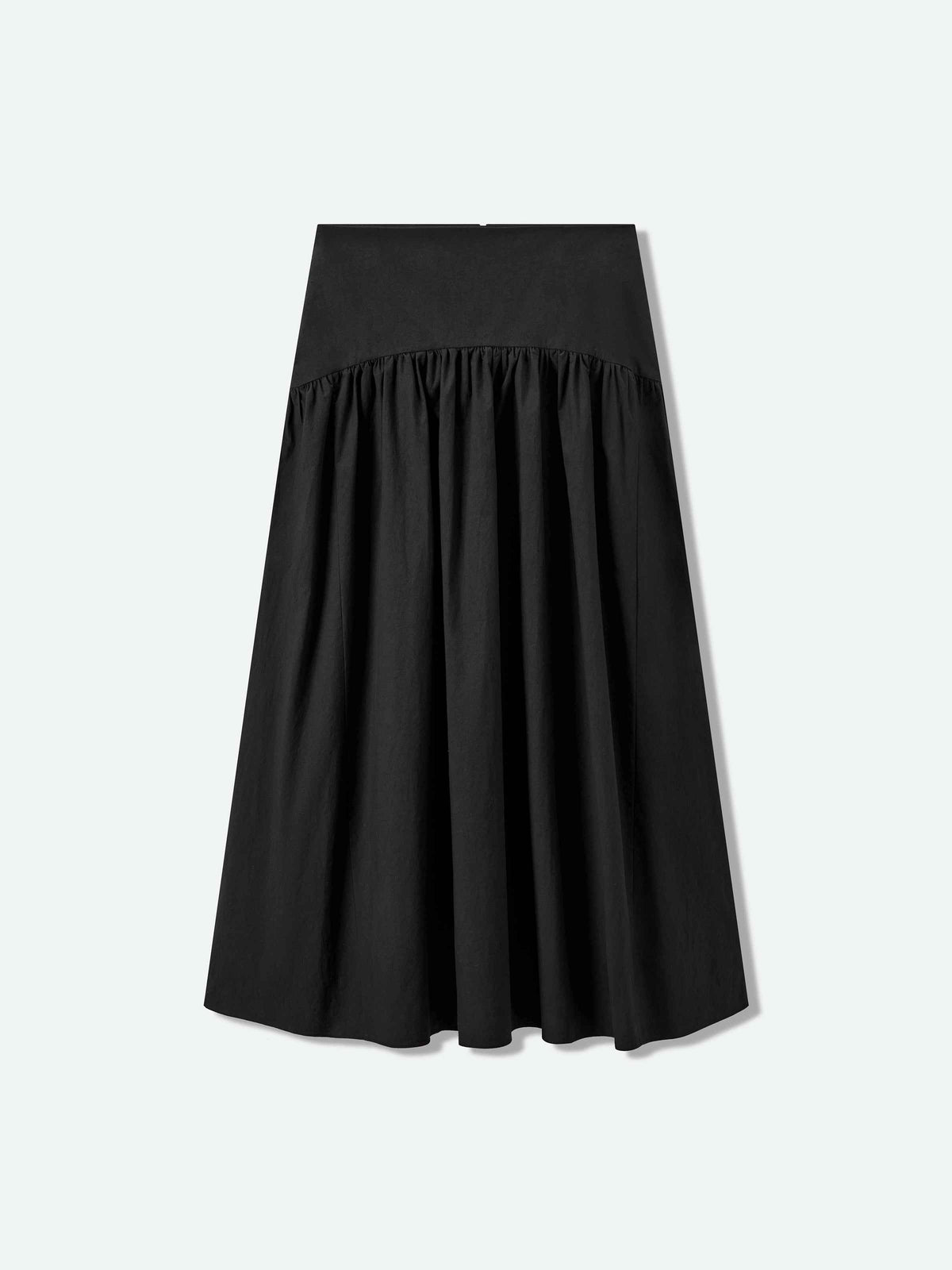 Black Washed Pima Cotton Ruched A-Line Long Skirt