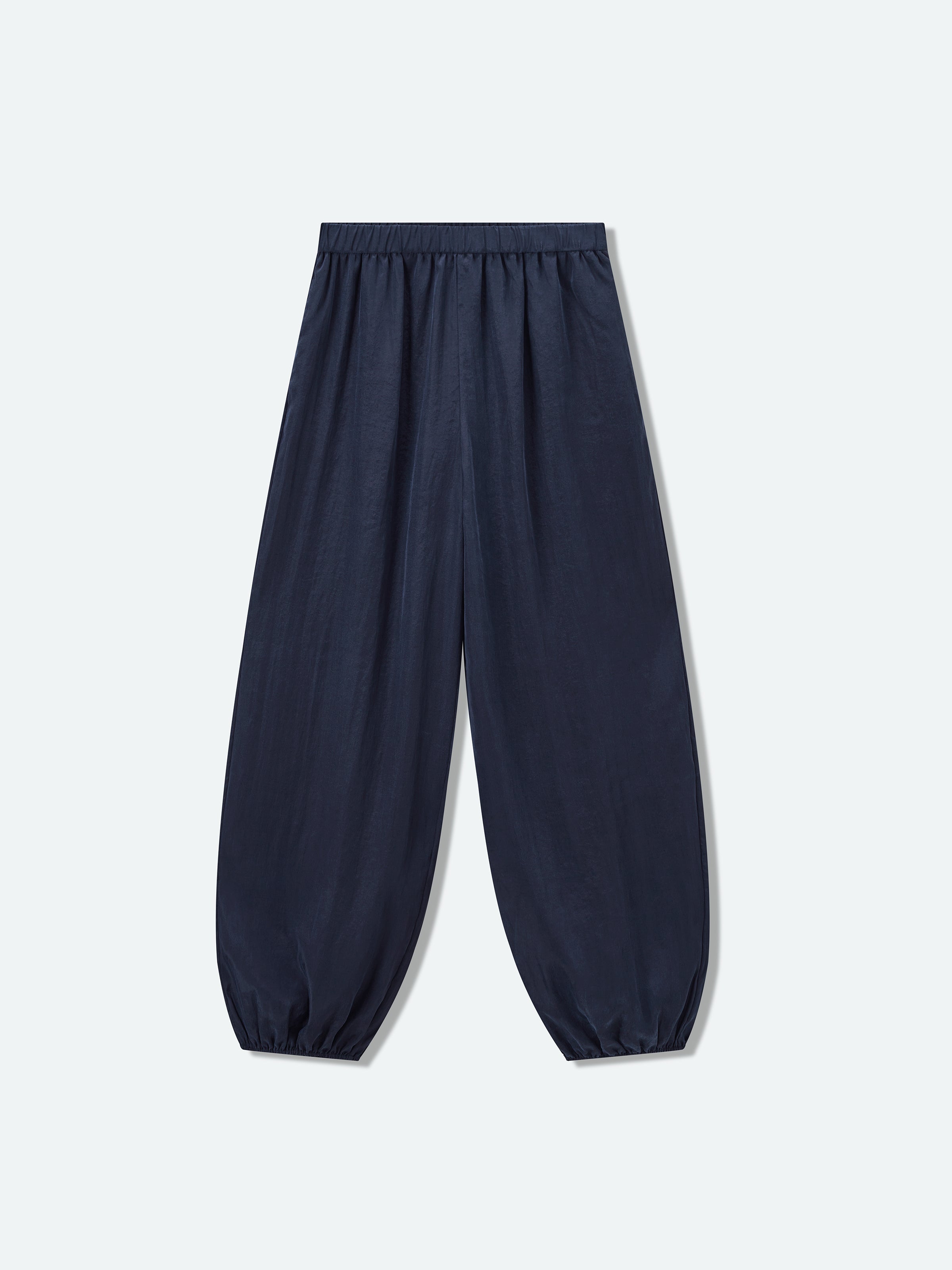 Navy Blue Tencel Snow-Washed Lantern Cuff Jogger Pants