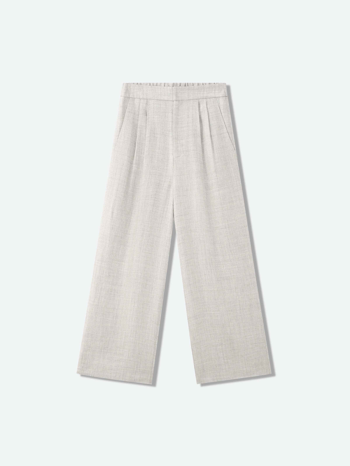 Light Gray Linen Viscose Double Pleat Wide-Leg Trousers