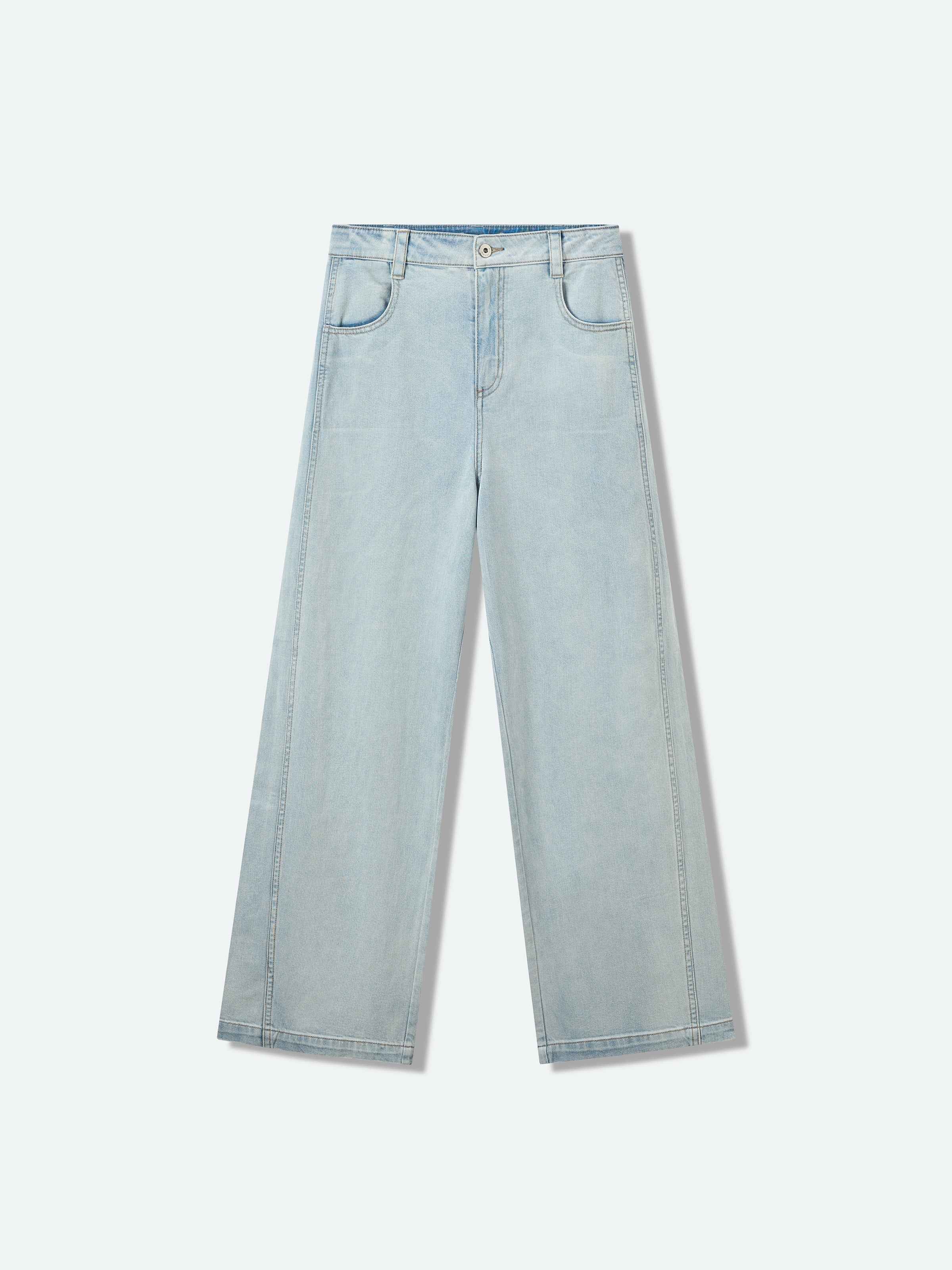 Light Blue Washed Denim Curved Relaxed Tapered Trousers