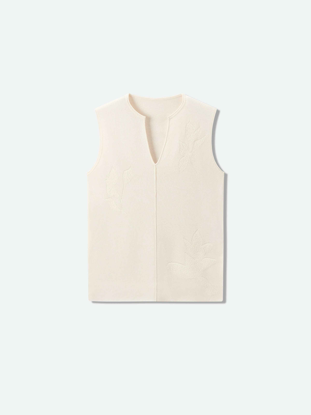 Cream White Cotton Acetate Floral Jacquard V-Neck Knit Vest