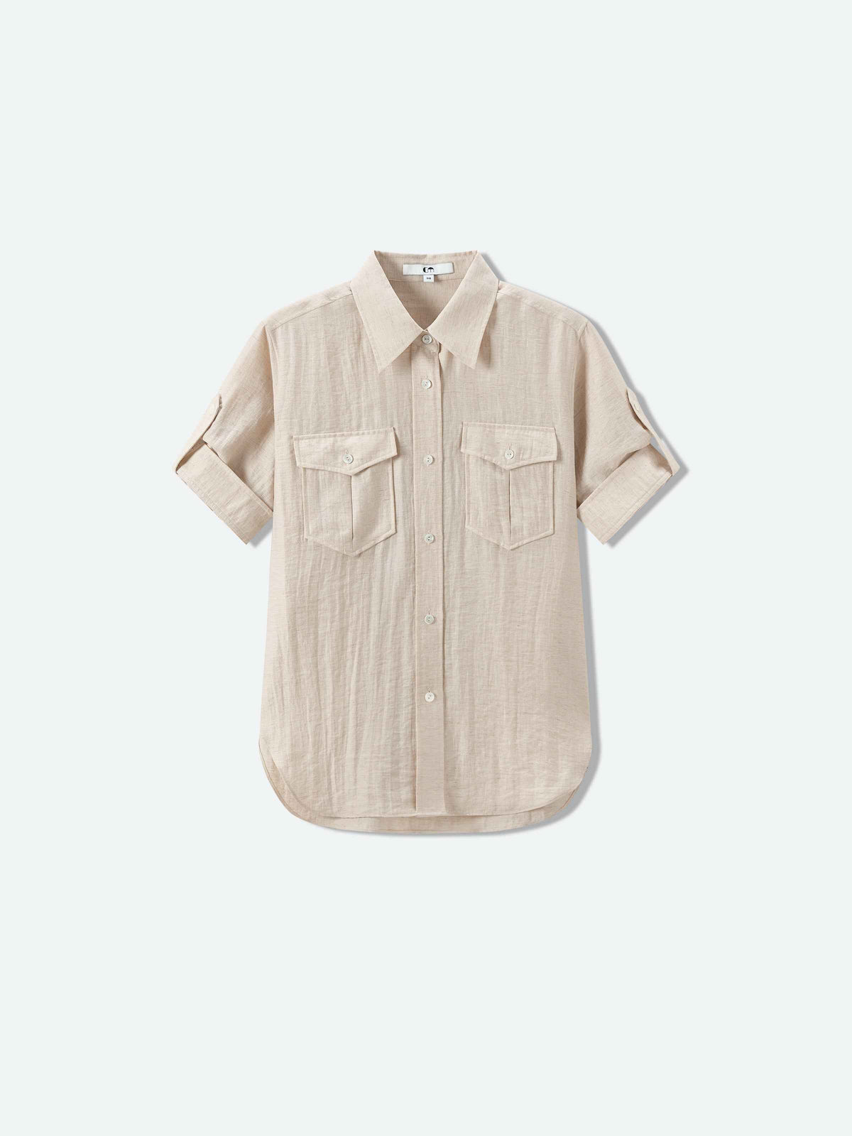 Cream White Linen Utility Pocket Straight Short-Sleeve Shirt