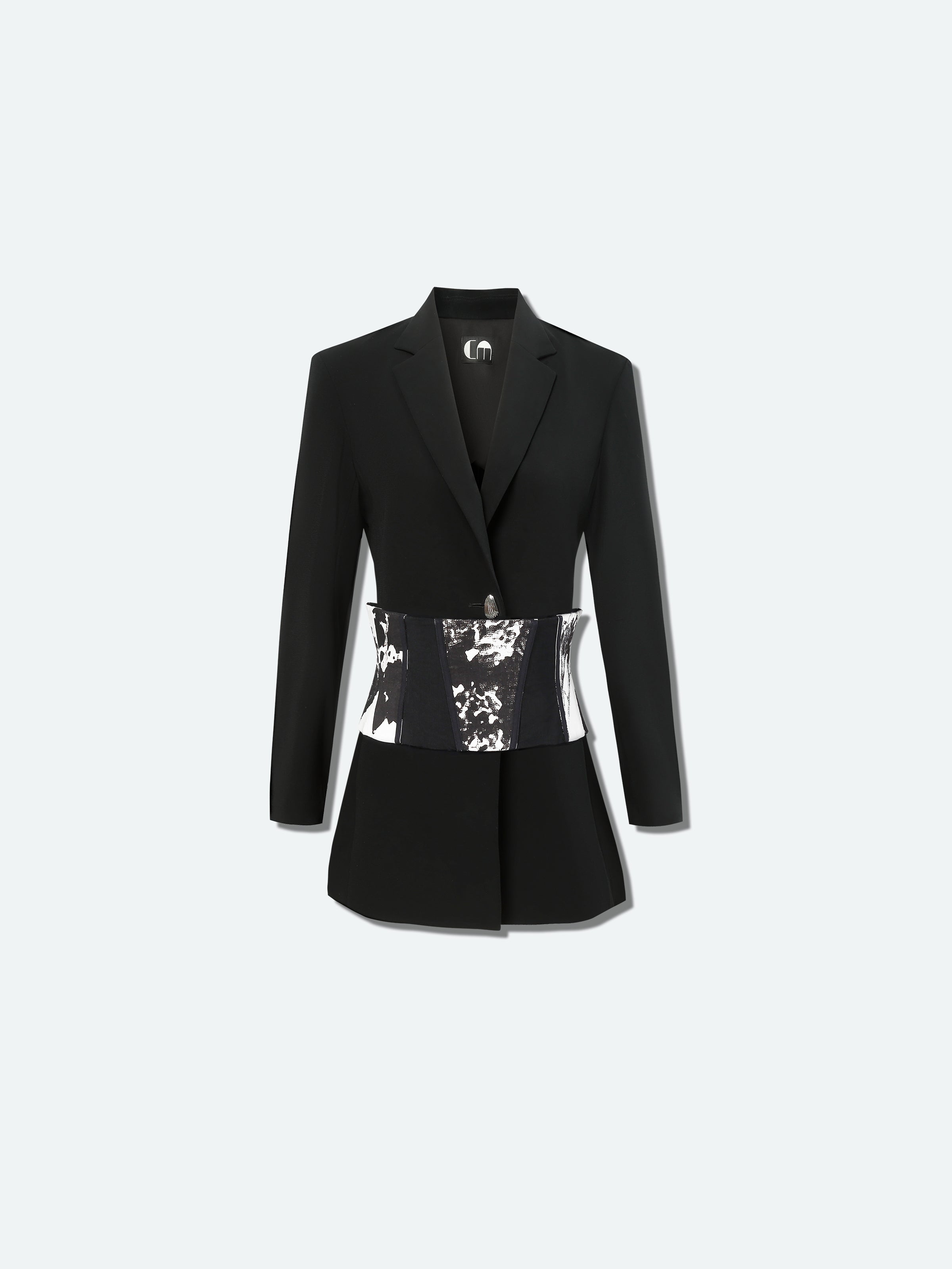 Black Triacetate Polyester Fitted Waist Detachable Belt Blazer