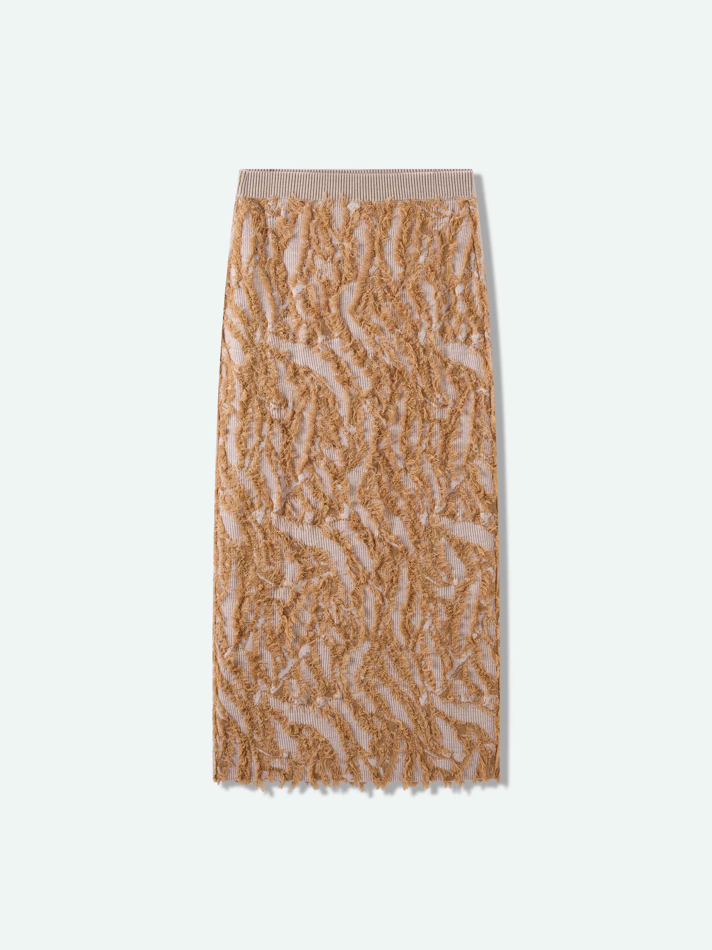 Pattern Merino Wool Fringe Jacquard Straight Knit Skirt