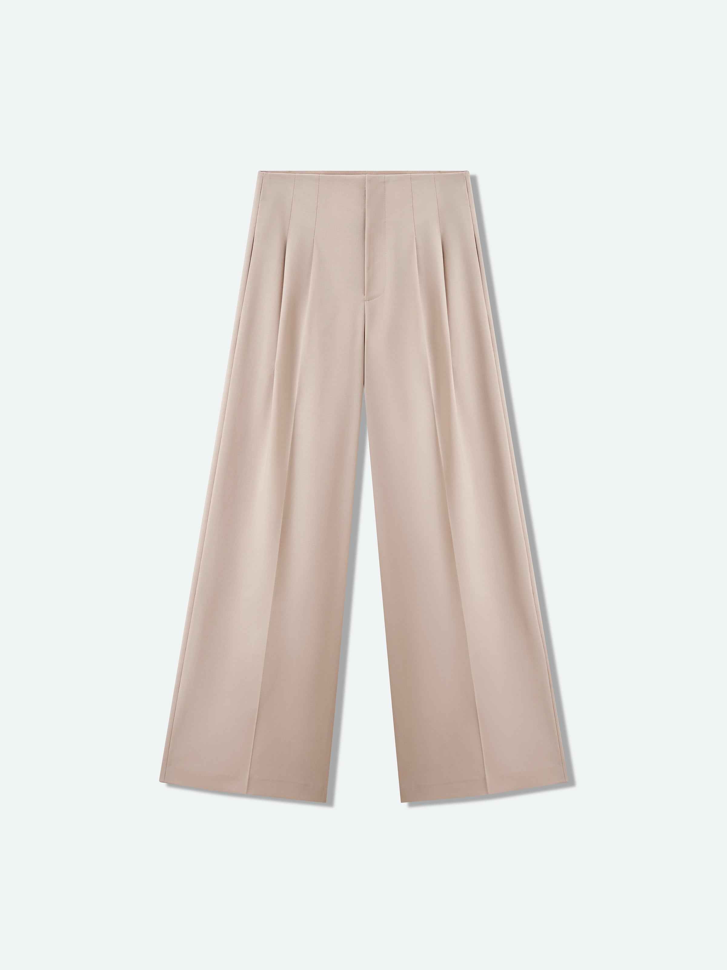 Light Khaki Worsted Wool Double Pleat Wide-Leg Trousers