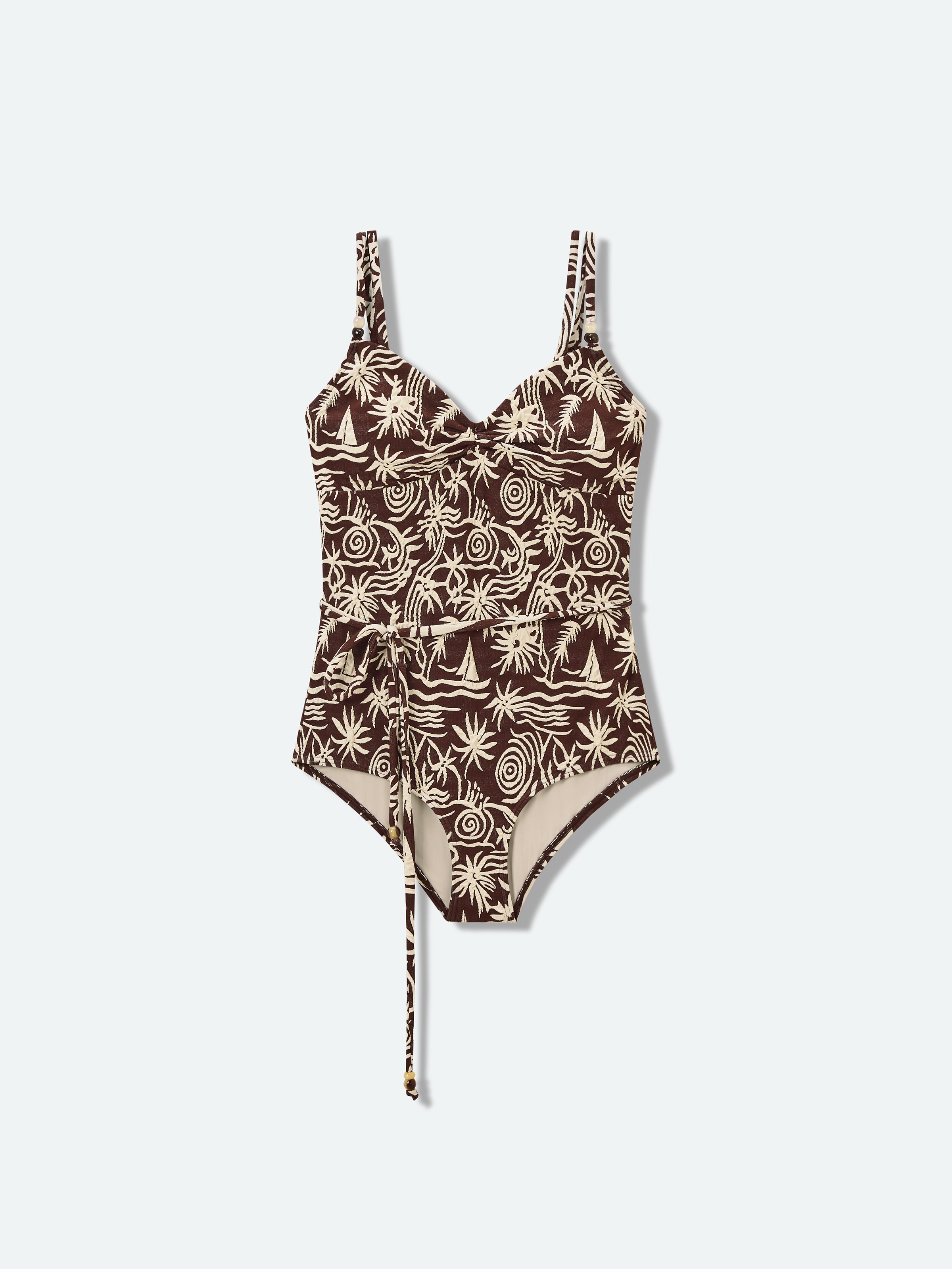 Pattern Swimwear Ruched Neck Cross Strap One-Piece Swimsuit