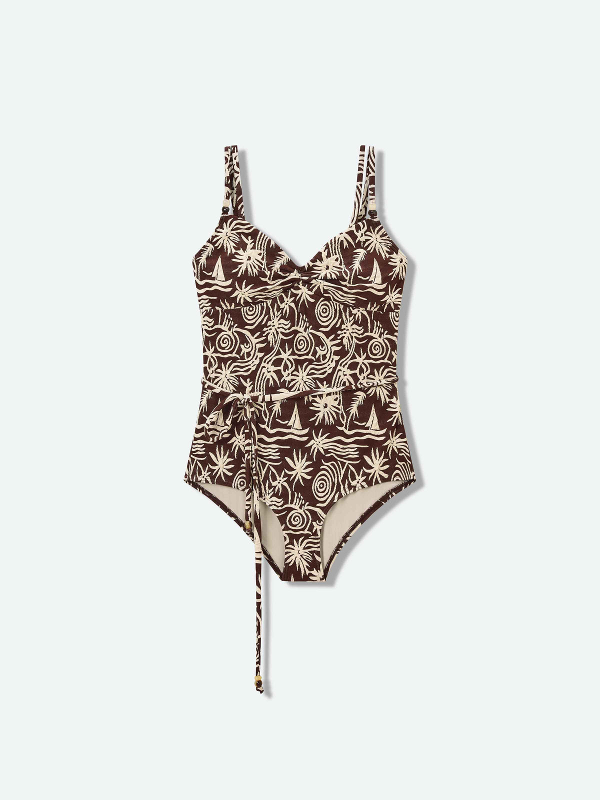 Pattern Swimwear Ruched Neck Cross Strap One-Piece Swimsuit