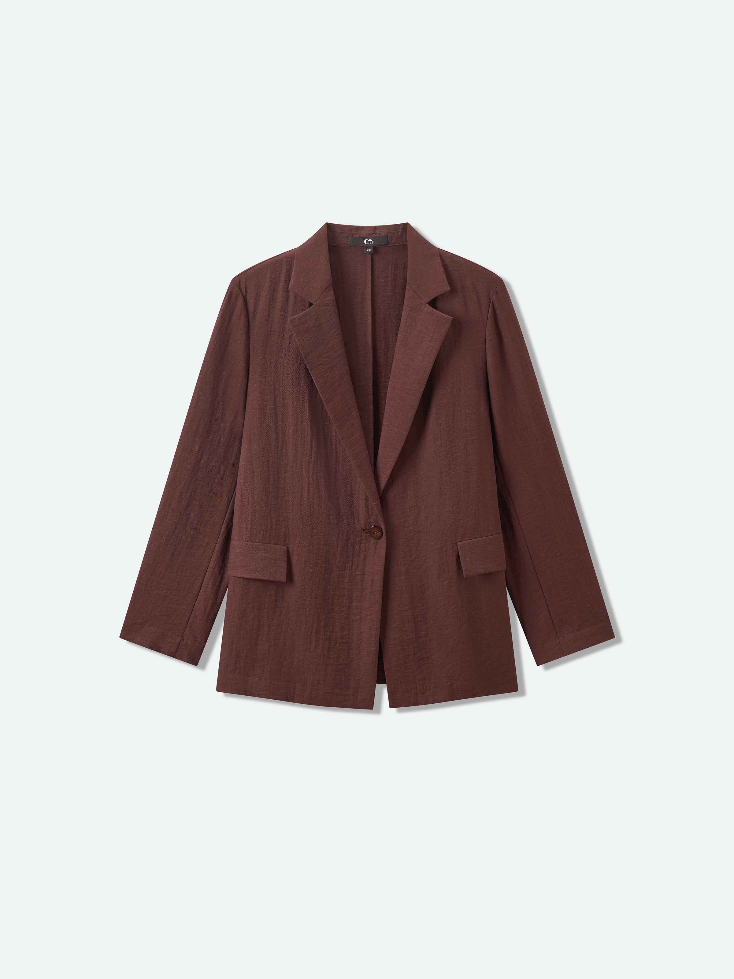 Coffee Brown Linen Blend Straight Notch Lapel Blazer