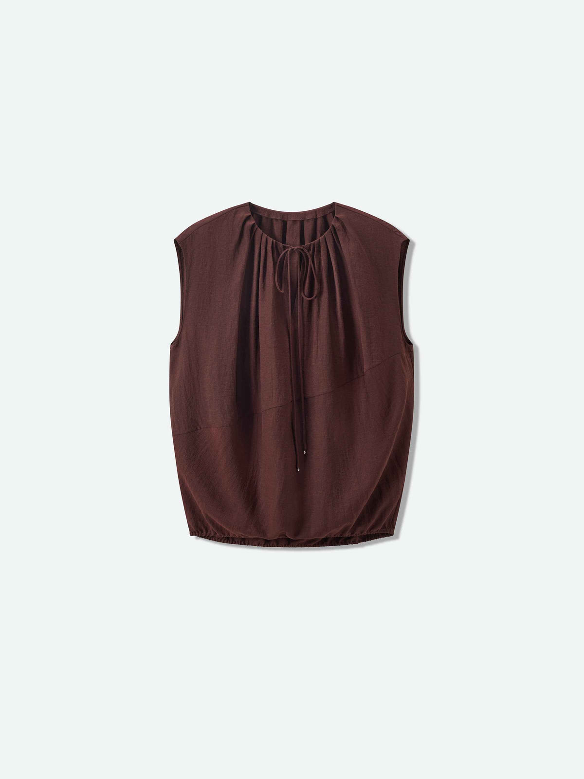 Coffee Brown Linen Blend Drawstring Neck Cocoon Top