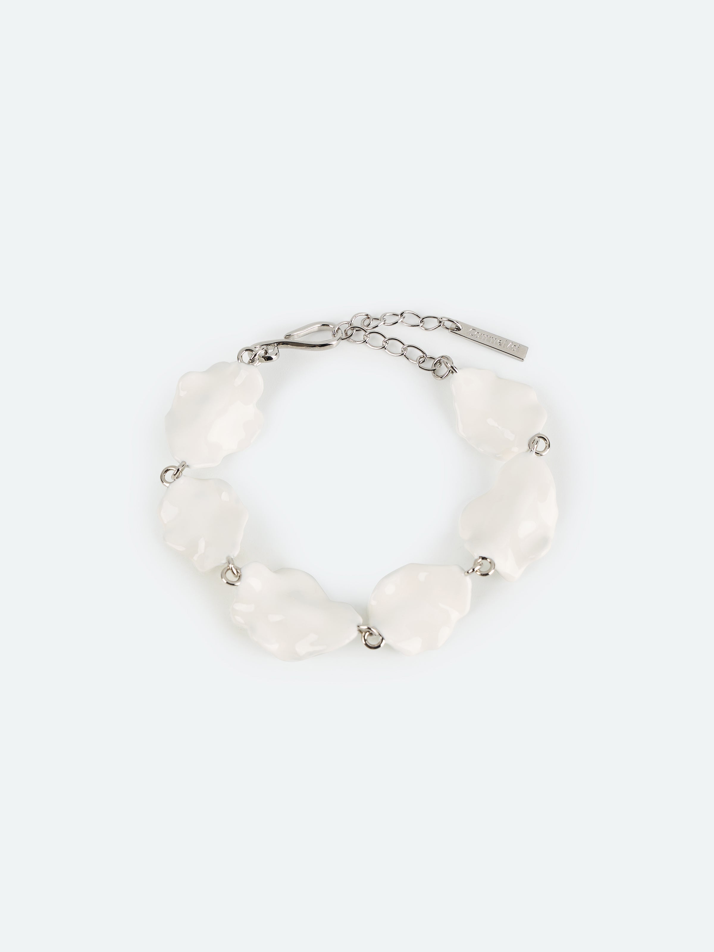 Off White Enamel Multi Petal Silver Link Bracelet