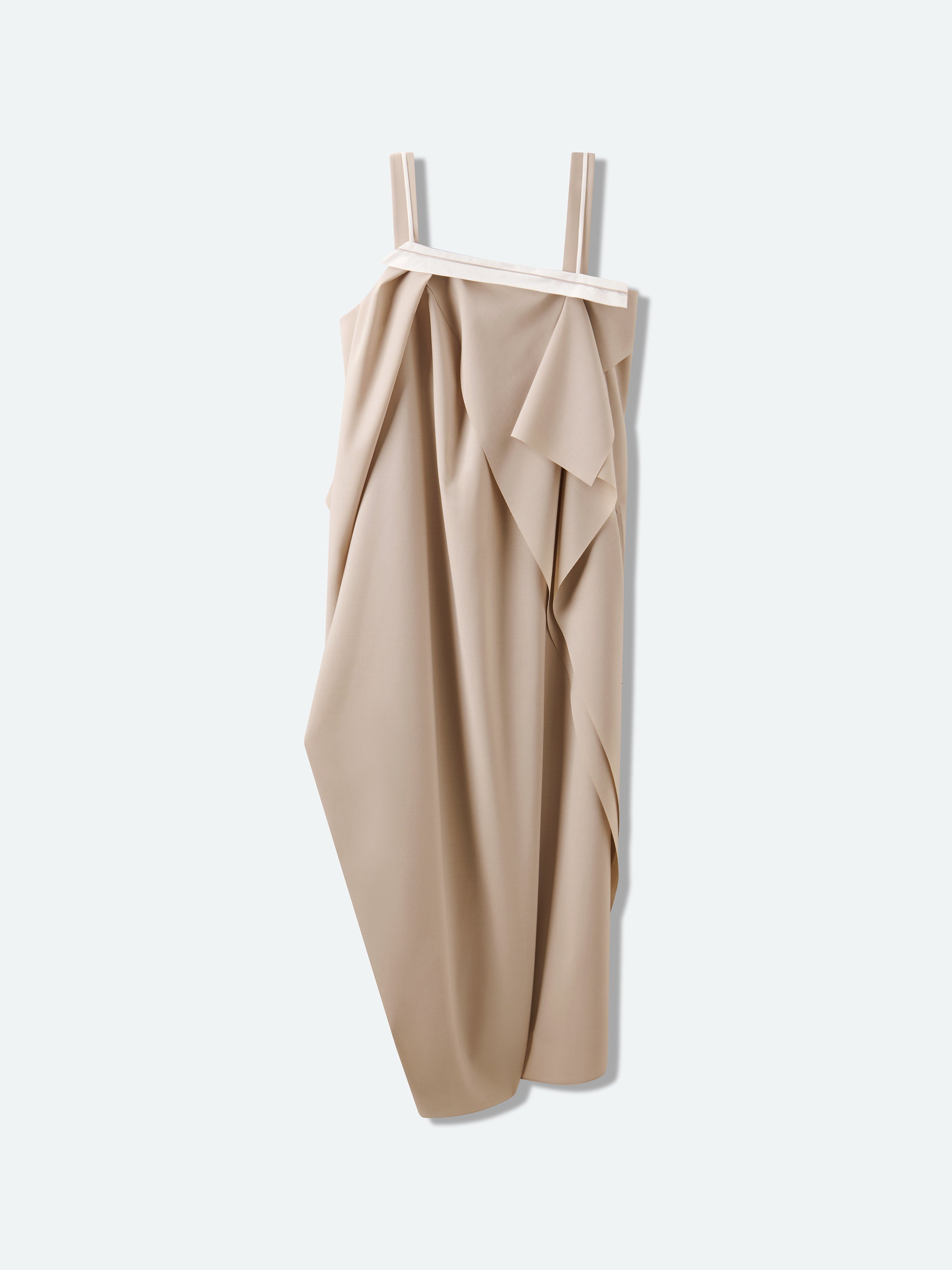 Light Khaki Worsted Wool Irregular Cocoon Strap Slip Dress