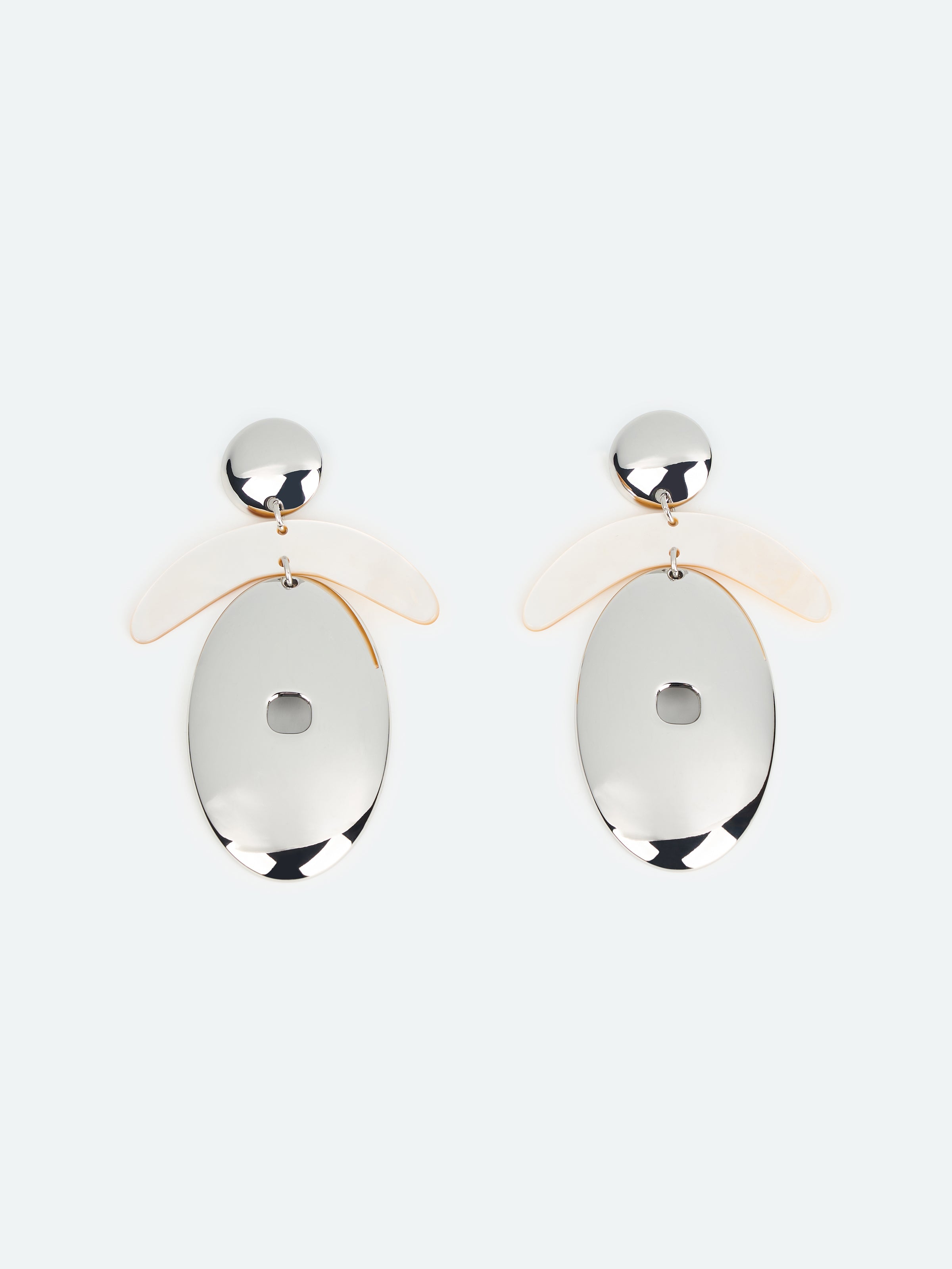 Silver Mother of Pearl Crescent Oval Pendant Earrings