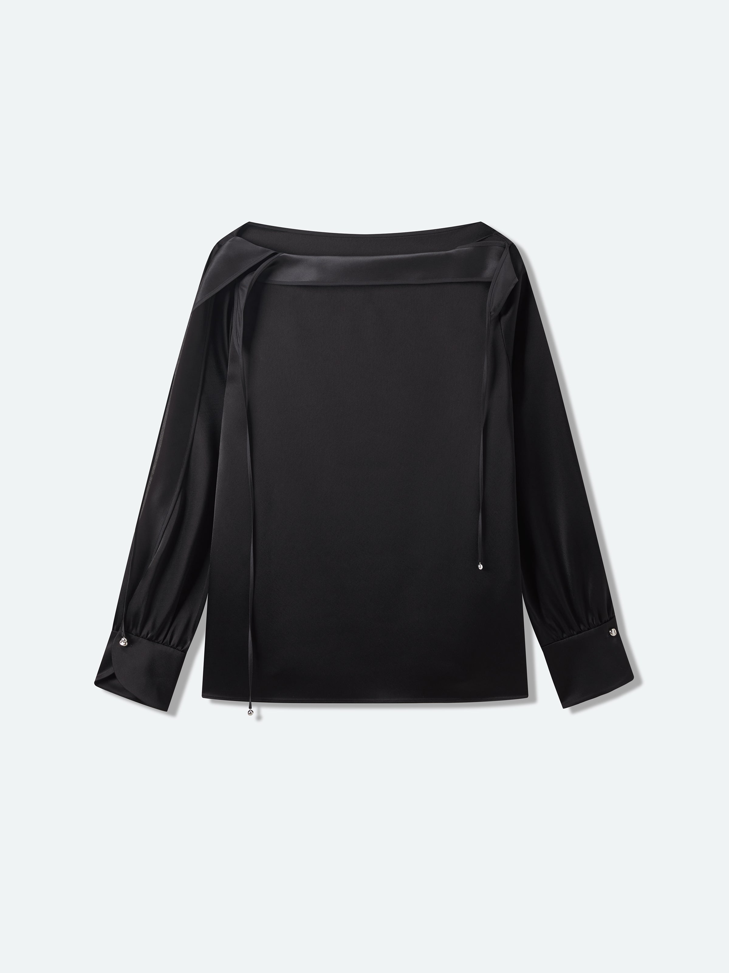 Black Acetate Double Satin Boat Neck Crossover Top