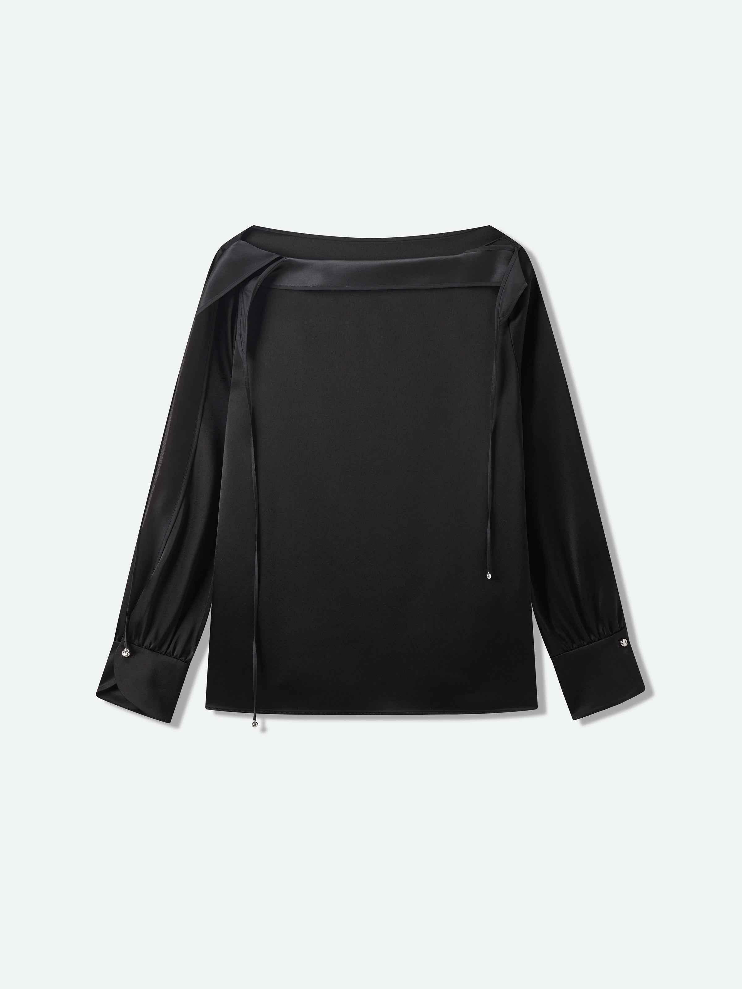 Black Acetate Double Satin Boat Neck Crossover Top