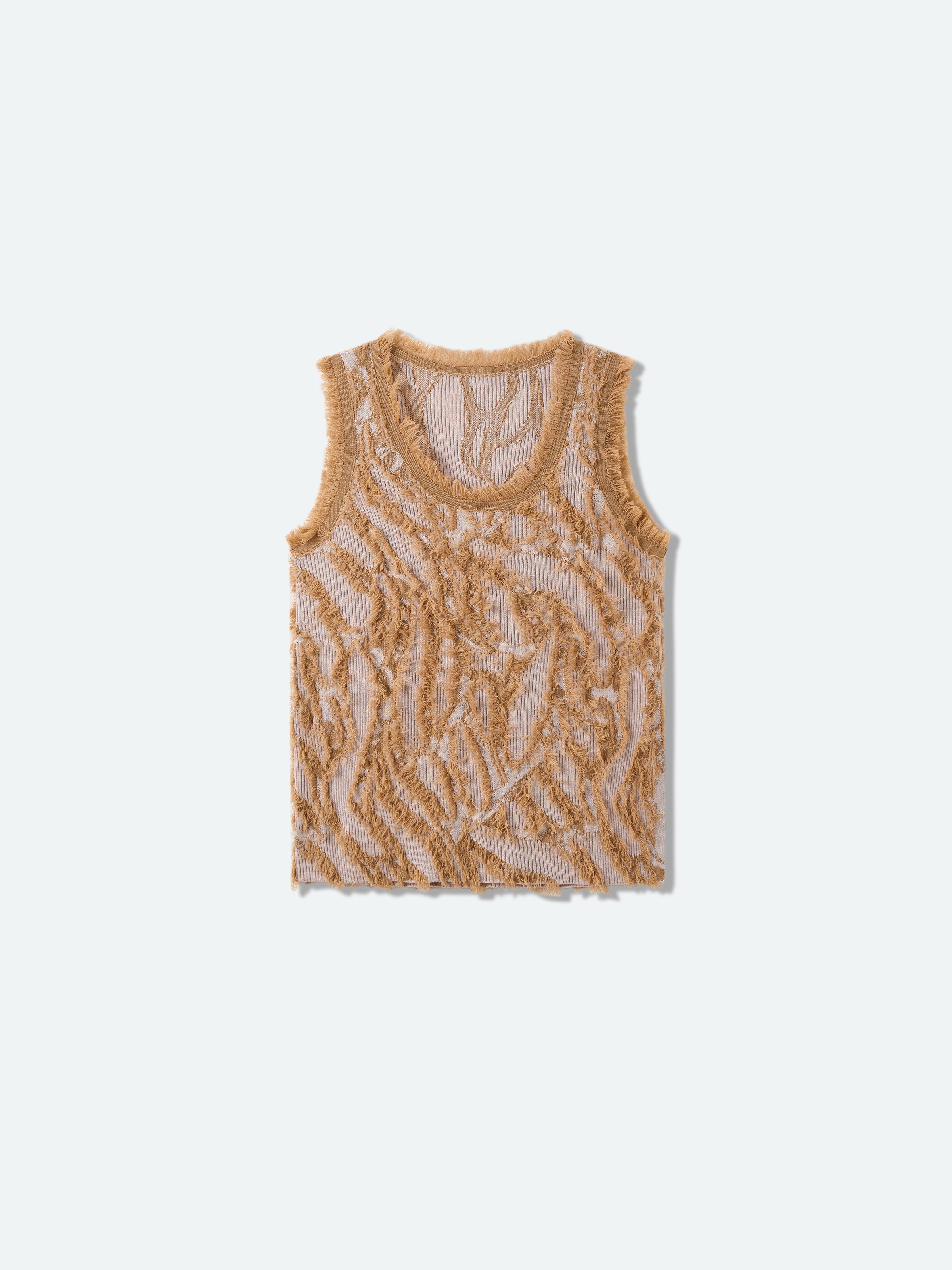 Pattern Merino Wool Fringe Jacquard U Neck Knit Vest