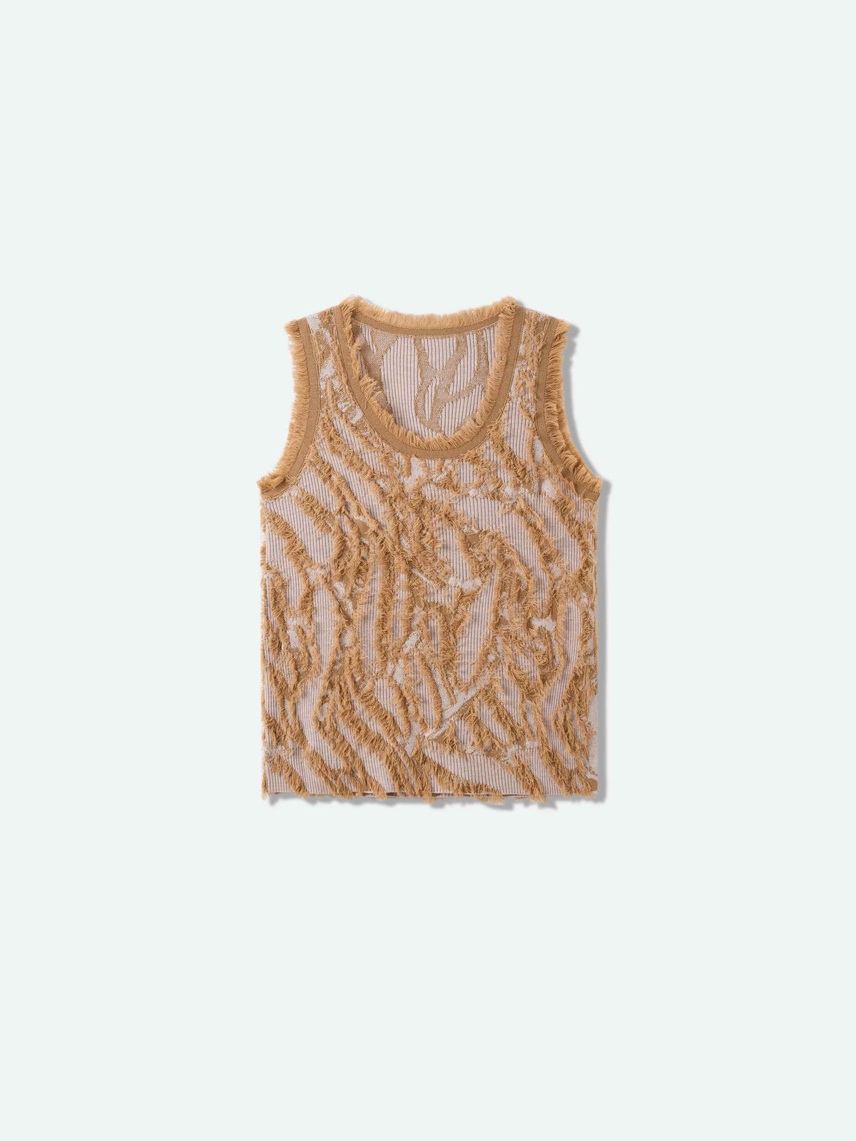 Pattern Merino Wool Fringe Jacquard U Neck Knit Vest