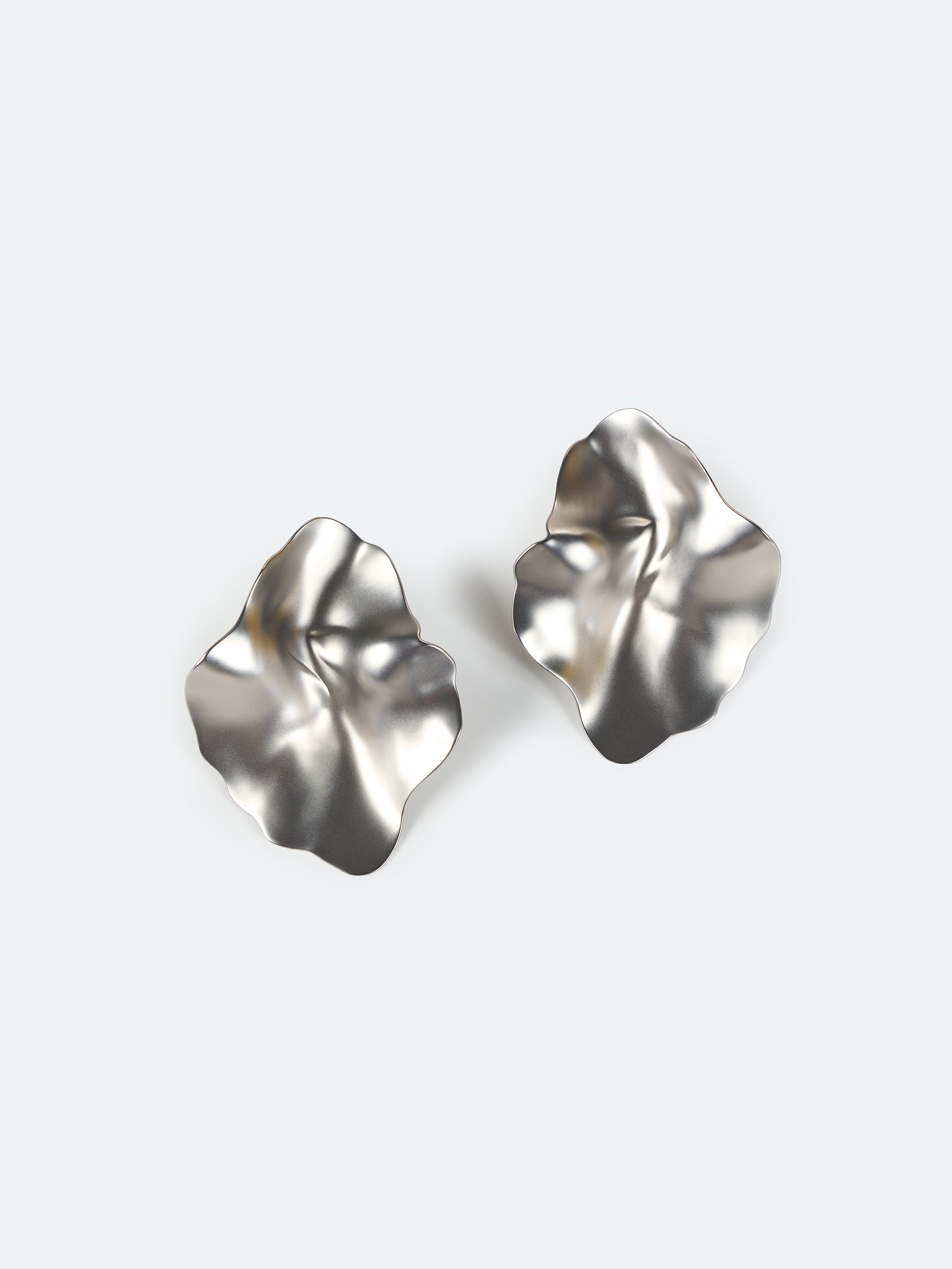 Silver Copper 3D Petal Minimalist Stud Earrings