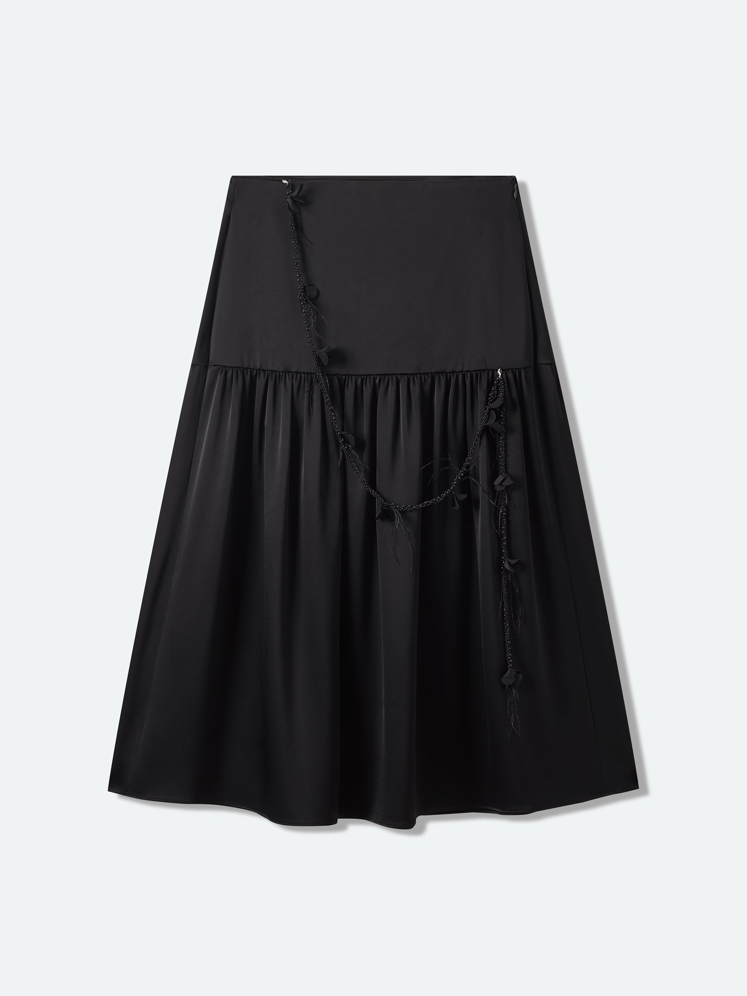 Black Triacetate 3D Pleat Ruched Patchwork Midi Skirt