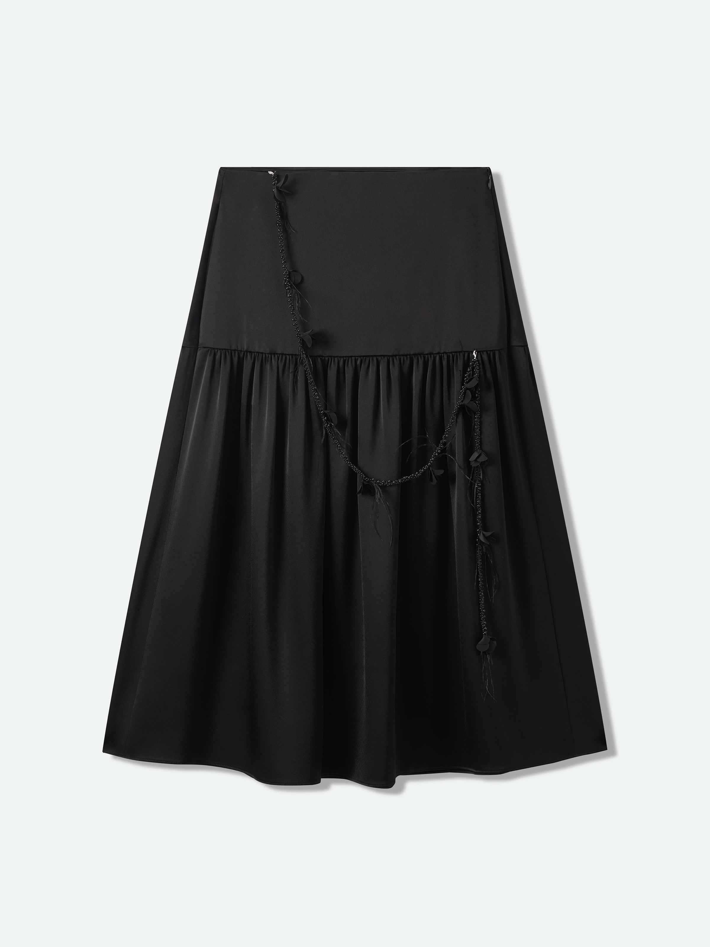 Black Triacetate 3D Pleat Ruched Patchwork Midi Skirt