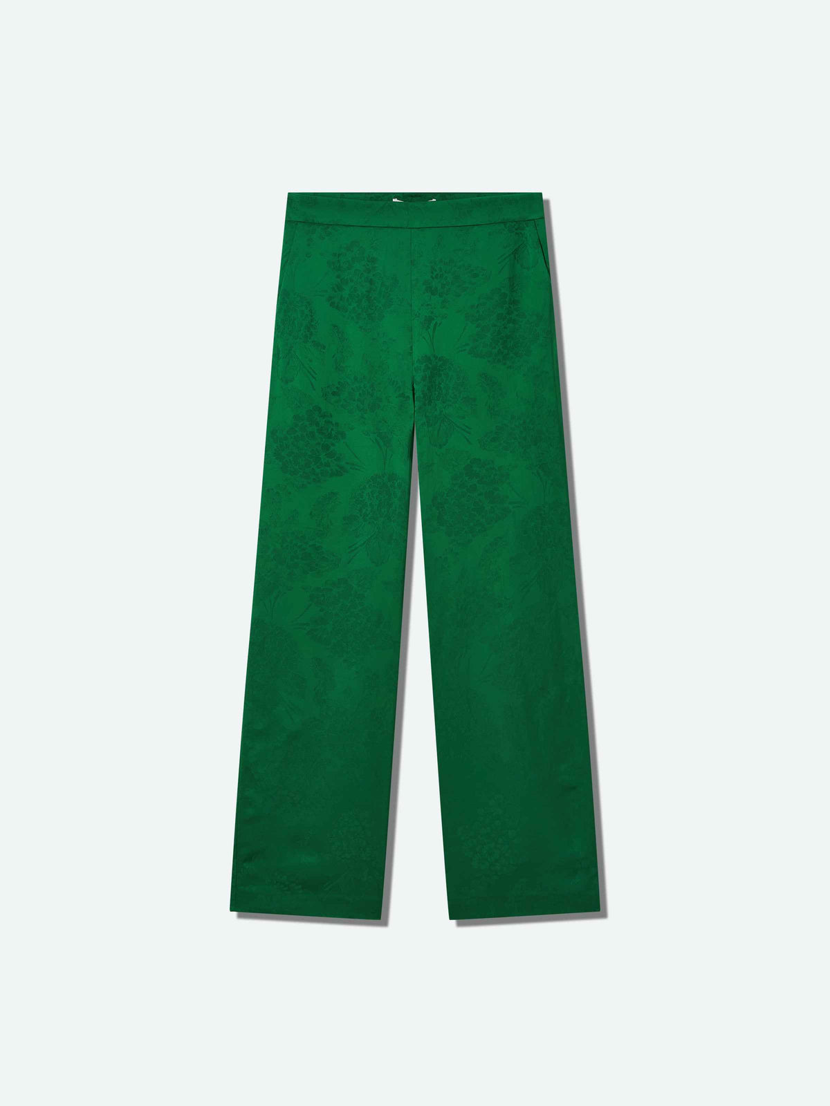 Green Mulberry Silk Jacquard Wide-Leg Trousers
