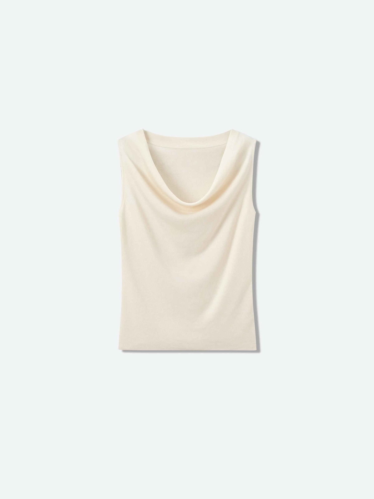 Cream White Acetate Blend Draped Neck Fitted Knit Sweater