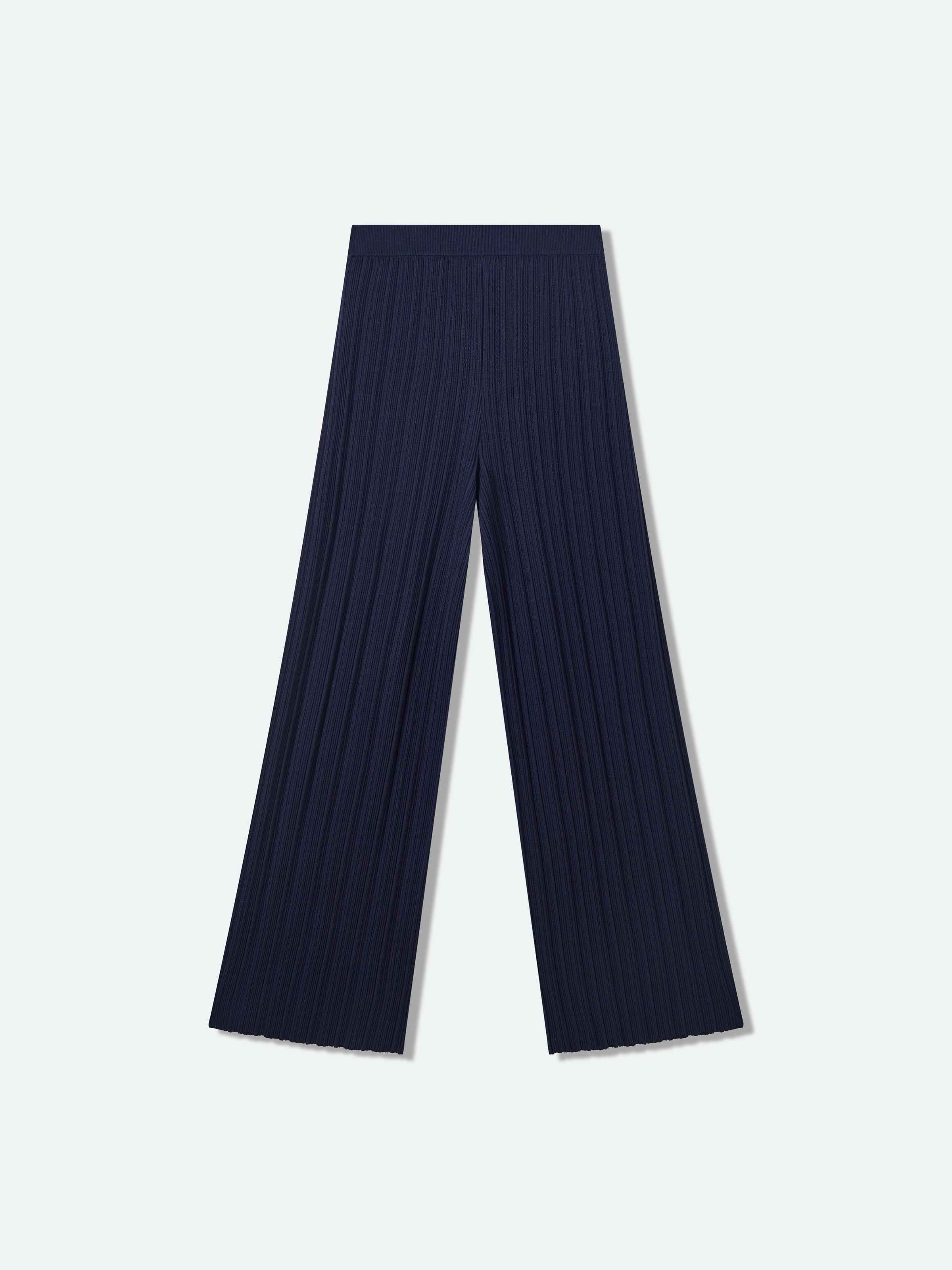 Navy Blue Tencel Acetate Straight Leg Minimalist Knit Trousers